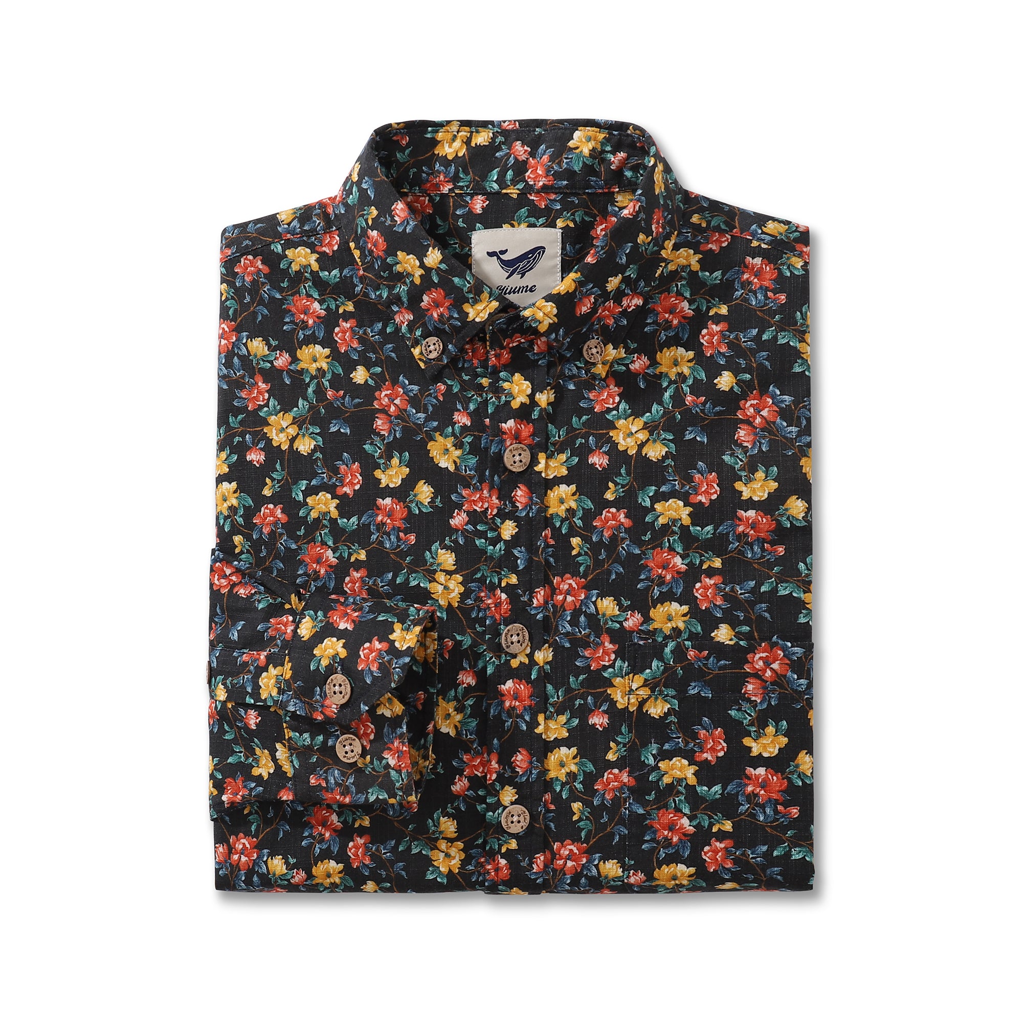 Men's Hawaiian Shirt Blossoms in the Dark Cotton Button-down Long Sleeve Aloha Shirt