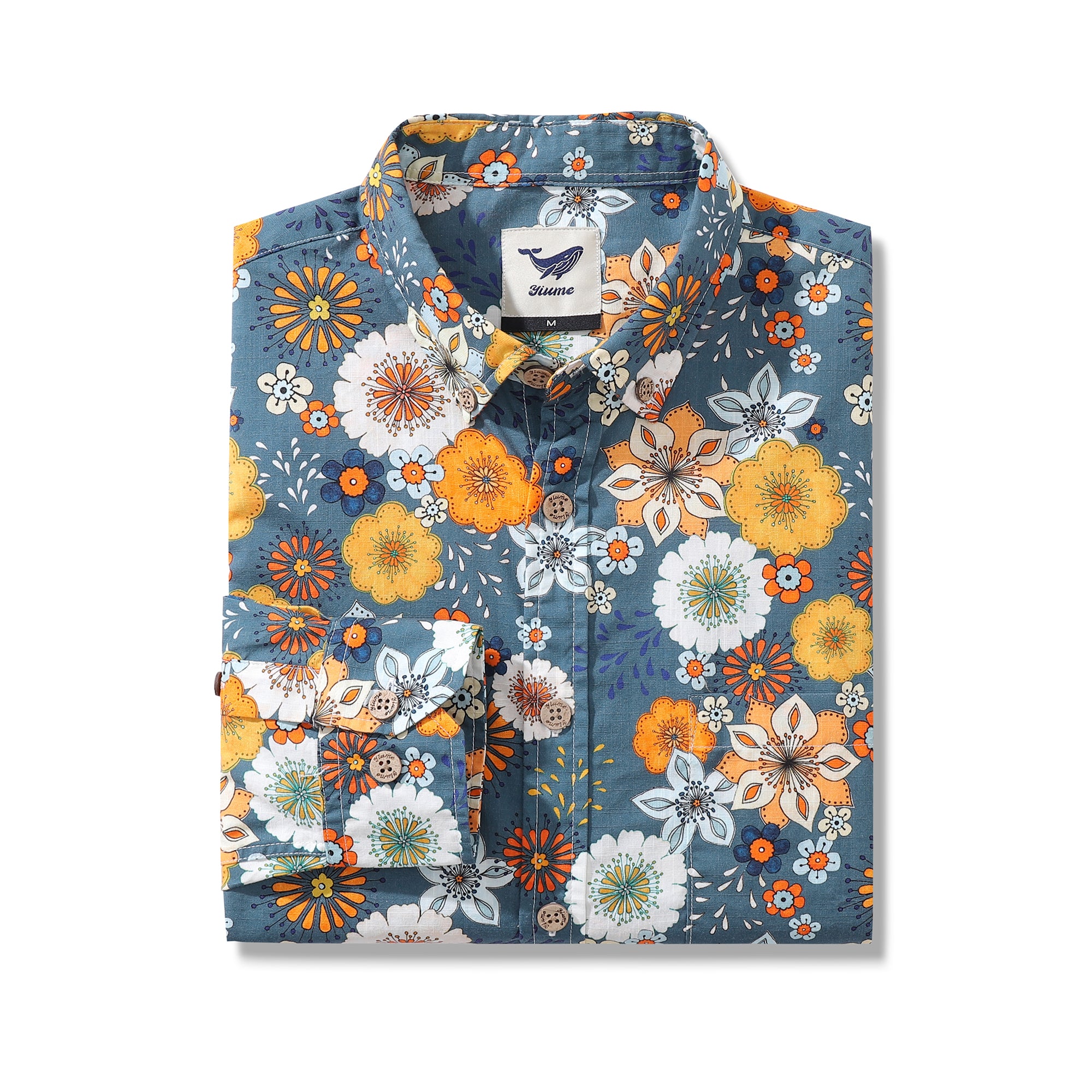 Men's Hawaiian Shirt 60's Floral Print By Samantha O' Malley Cotton Button-down Long Sleeve Aloha Shirt