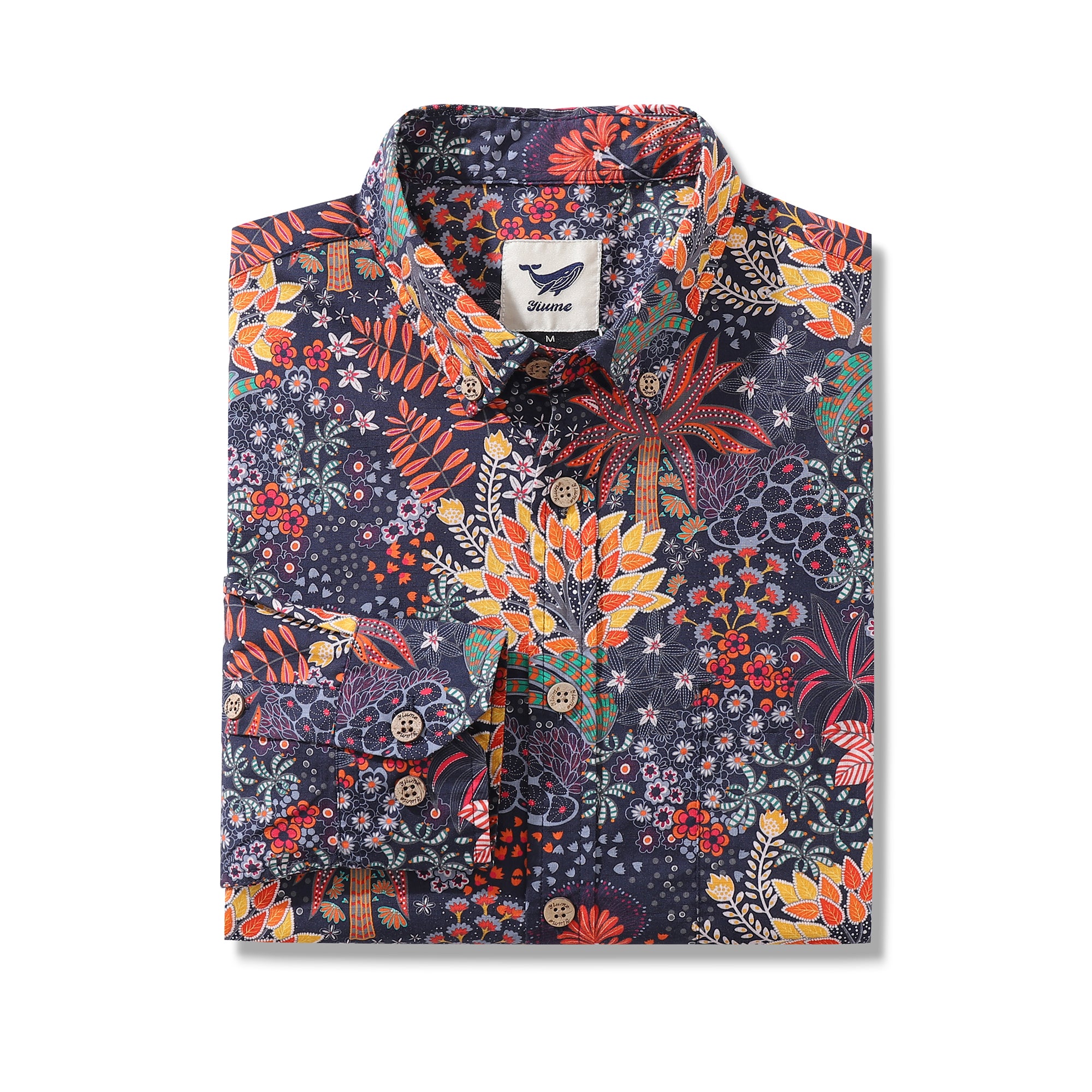 Men's Hawaiian Shirt Quirky Plants Print Cotton Button-down Long Sleev ...