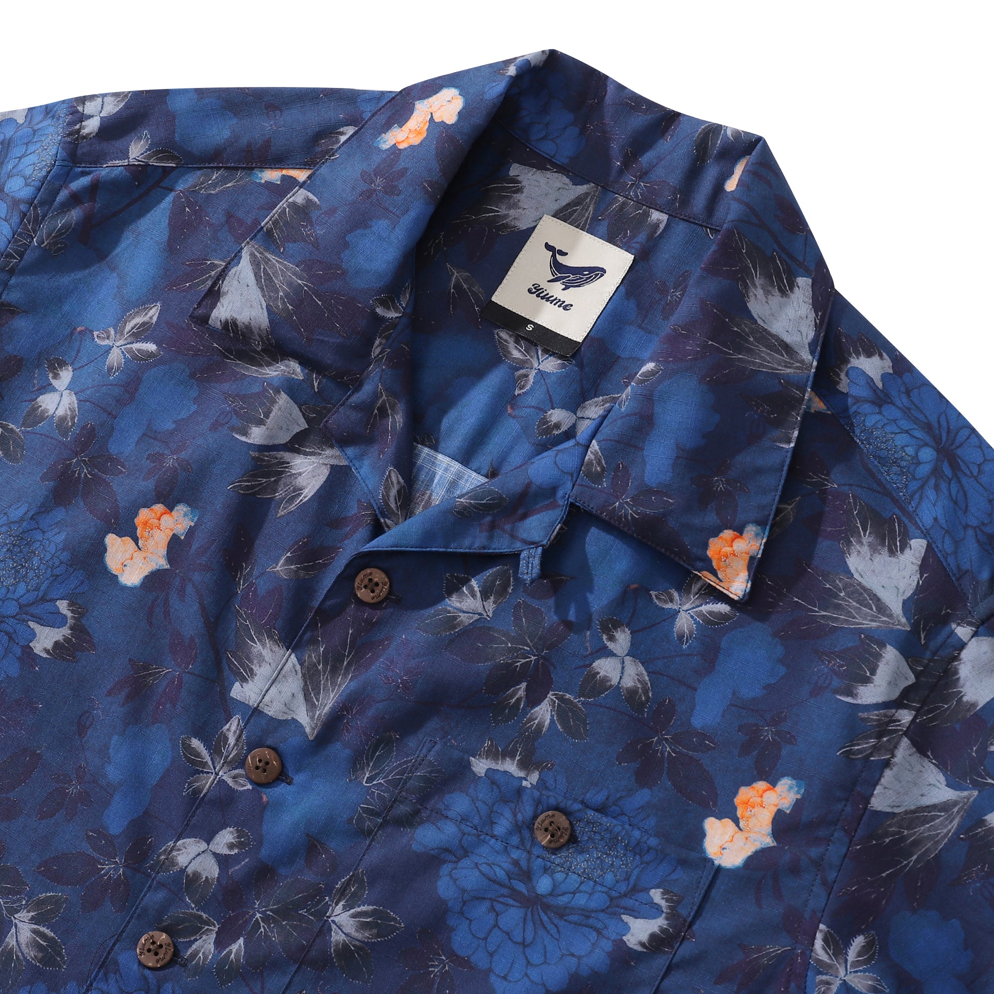 Dark Blue Hawaiian Shirt For Men Peony Shirt Camp Collar 100% Cotton Shirt Peony Dreamscape