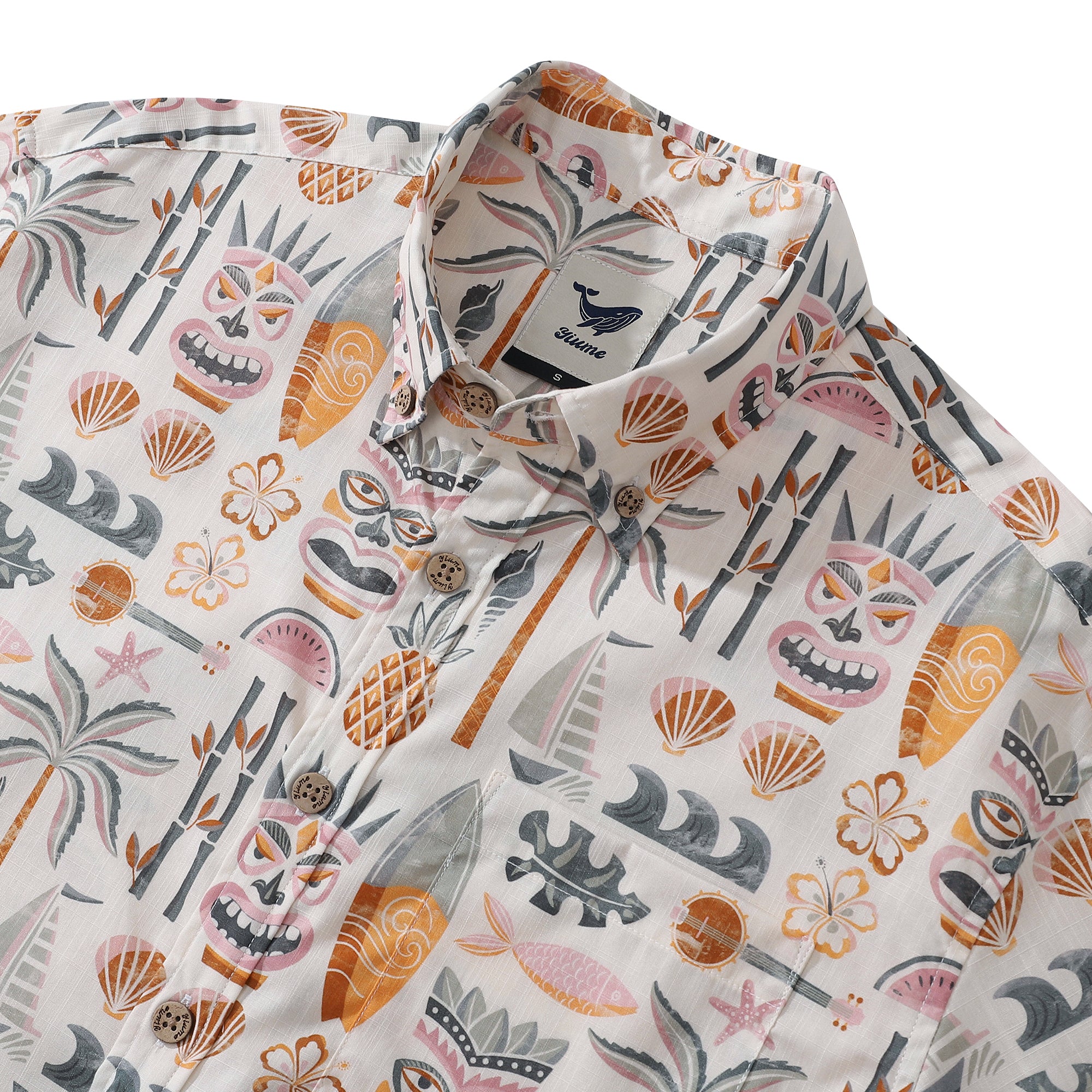 Fashion Hawaiian Shirt For Men Tiki Beach By House of Haricot Button-down Shirt Short Sleeve 100% Cotton Shirt