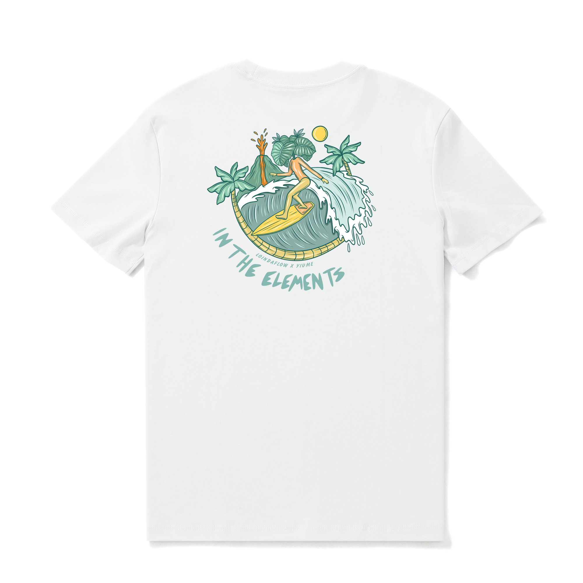 Hawaiian Tee For Men In the Elements By Loindaflow Tee Crew Neck 100% Cotton - WHITE
