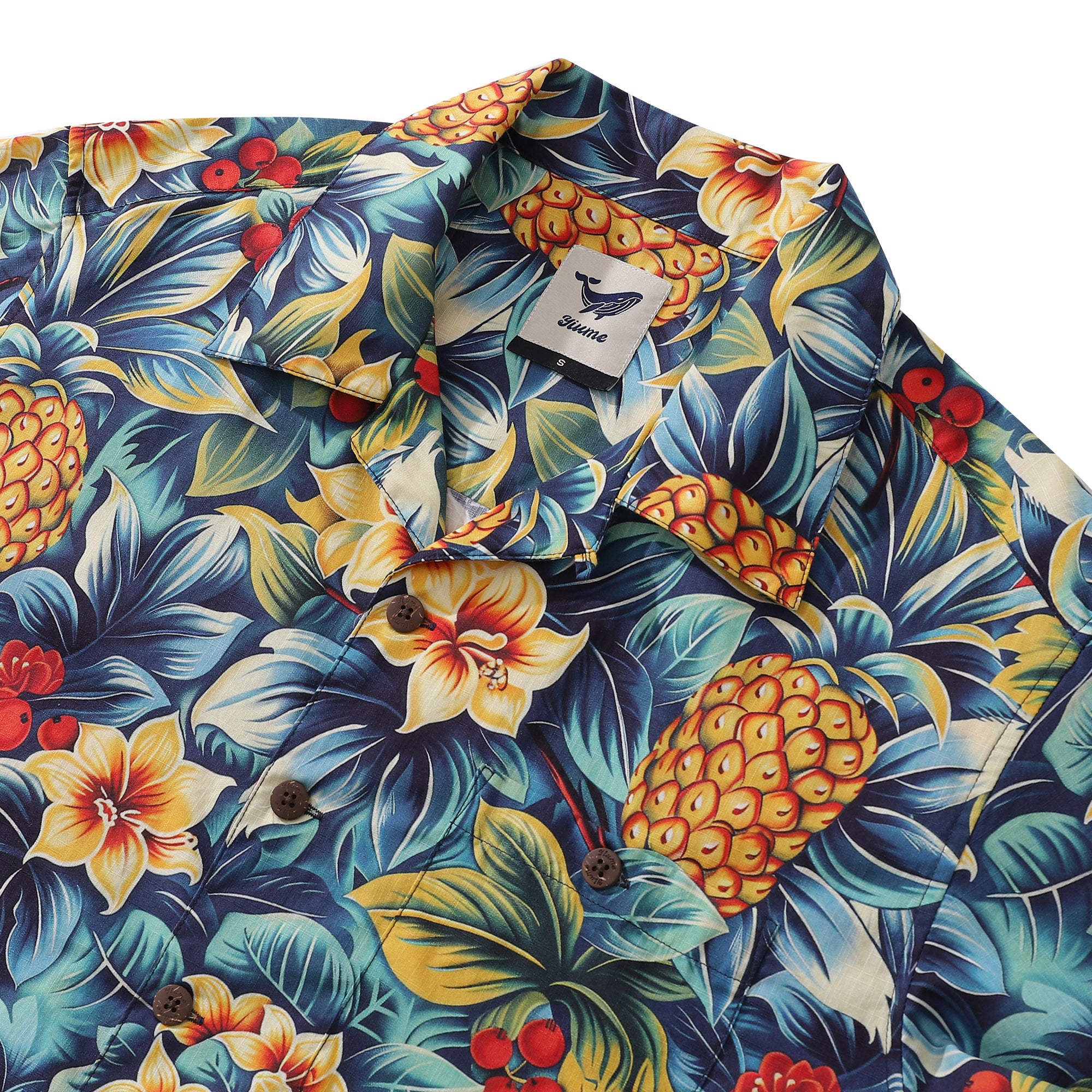 Hawaiian Shirt For Men Pineapples in the Jungle Shirt Camp Collar 100% Cotton
