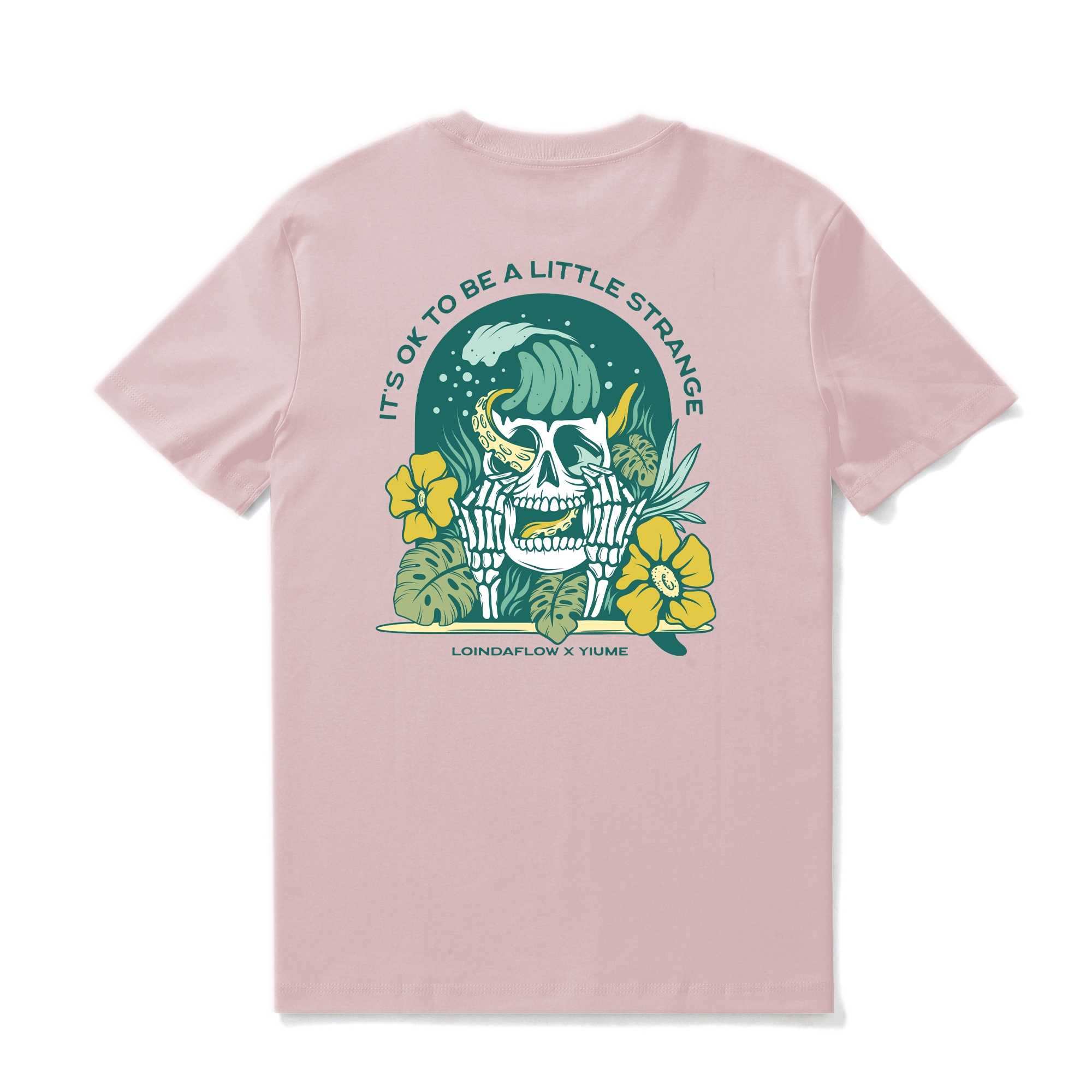 Hawaiianisches T-Shirt für Männer Strange Skull von Loindaflow T-Shirt Rundhals 100% Baumwolle - PINK