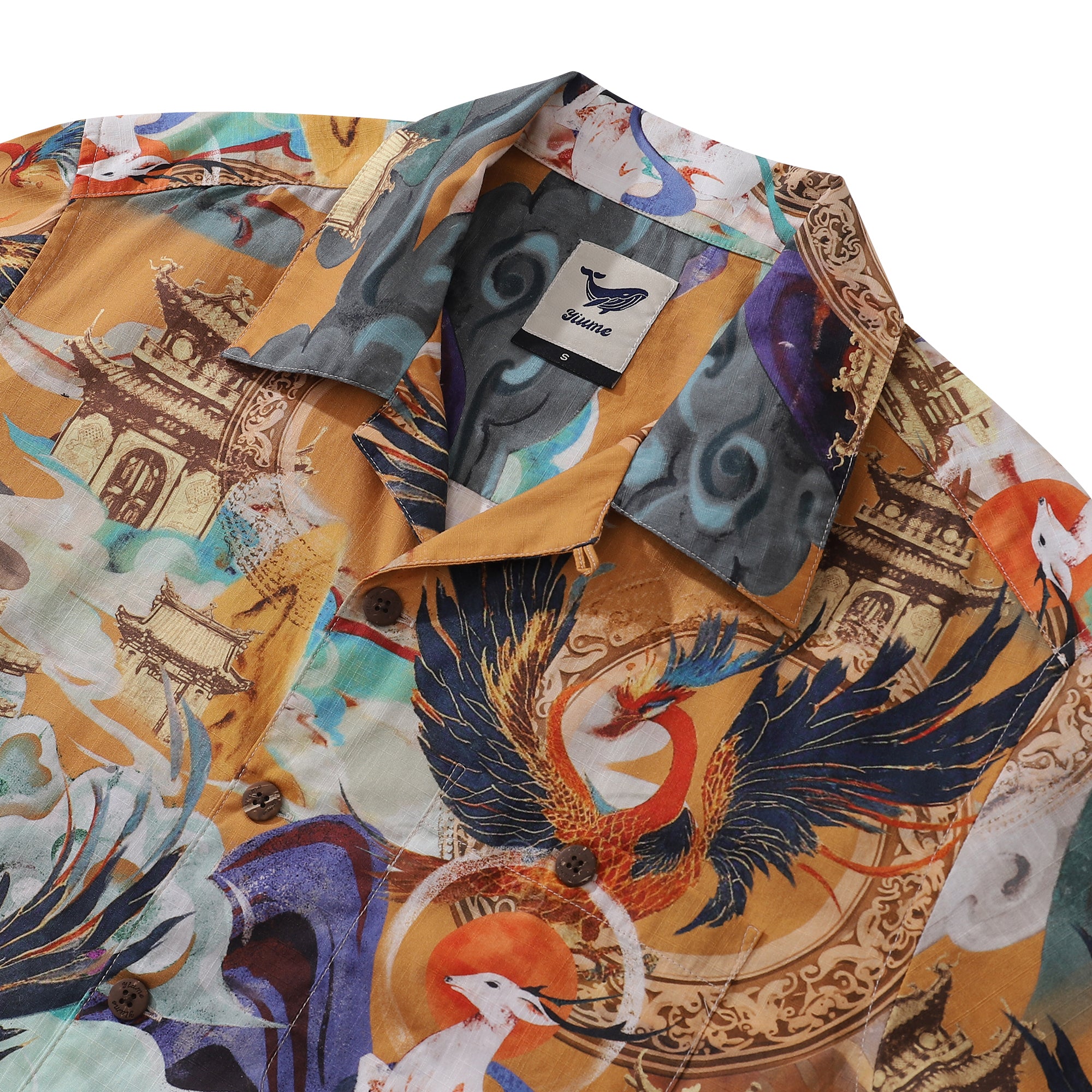 Hawaiian Shirt For Men Dunhuang Mythology Print Shirt Camp Collar 100% Cotton