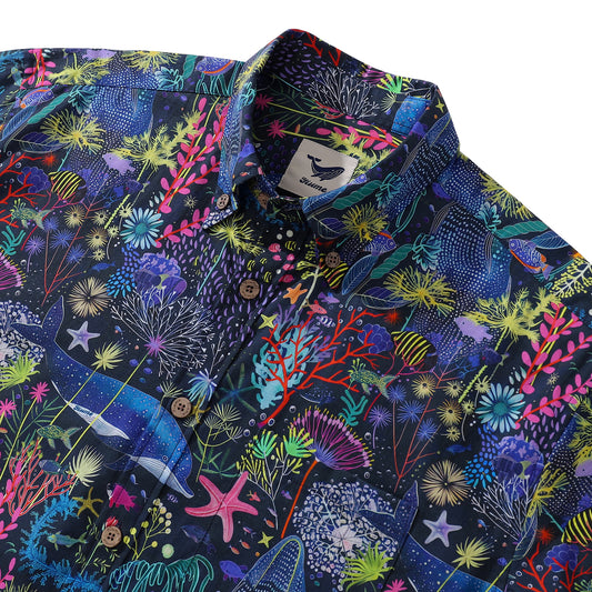Camisa Hawaiana para Hombres Maravilla Submarina Botón Abajo de Manga Corta 100% Algodón