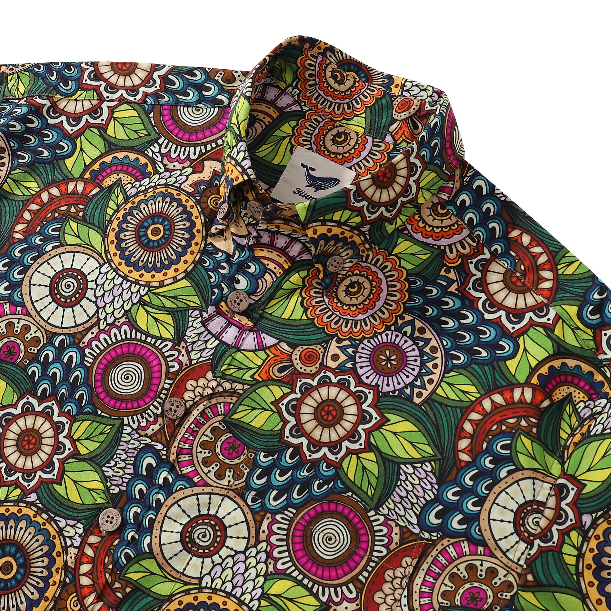Hawaiian Shirt für Männer Bohemian Blumenmuster Hemd mit Knopfleiste Kurzarm 100% Baumwolle Hemd
