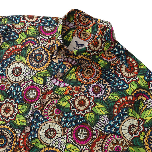 Hawaiian Shirt für Männer Bohemian Blumenmuster Hemd mit Knopfleiste Kurzarm 100% Baumwolle Hemd