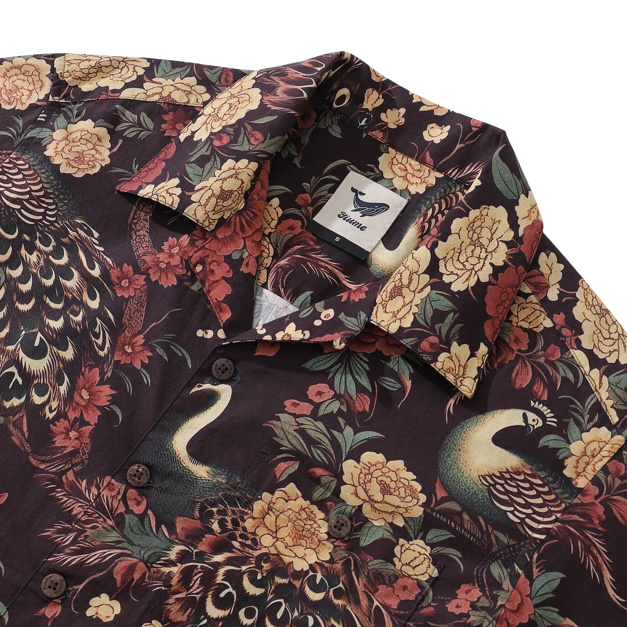 Camicia hawaiana da uomo Camicia con pavone e fiori Colletto camp 100% cotone