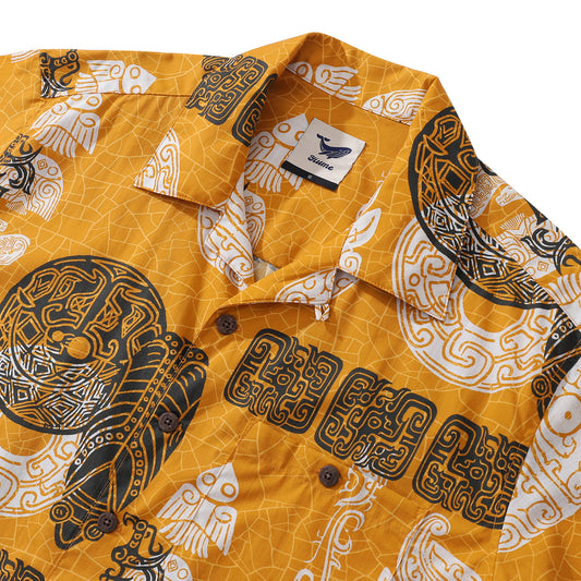 Hawaiian Shirt für Männer Das brillante Dreibeinmuster Hemd mit Camp-Kragen 100% Baumwolle