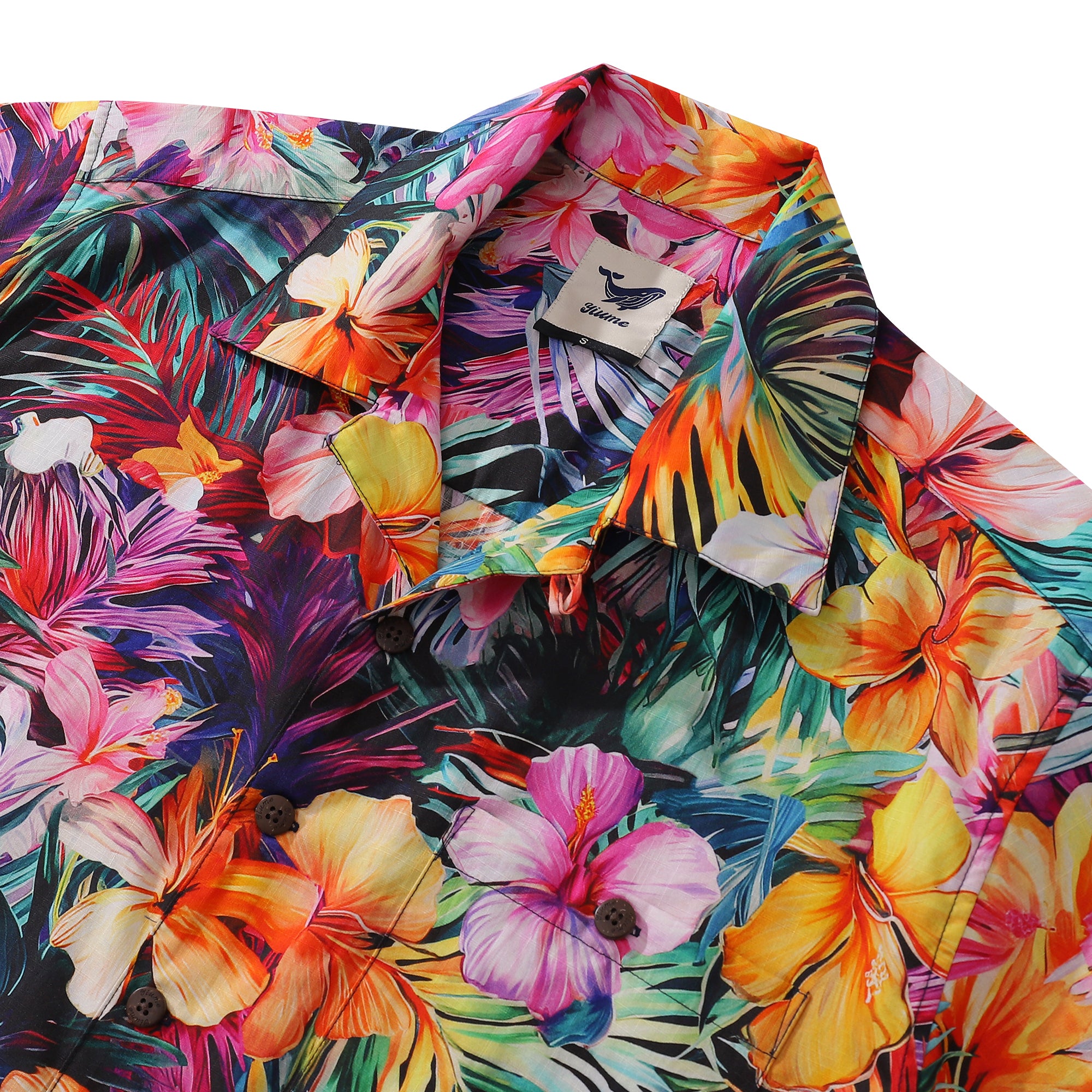 Tropical Hawaiian Shirt For Men Floral Print Shirt 100% Cotton Camp Collar Aloha Shirt