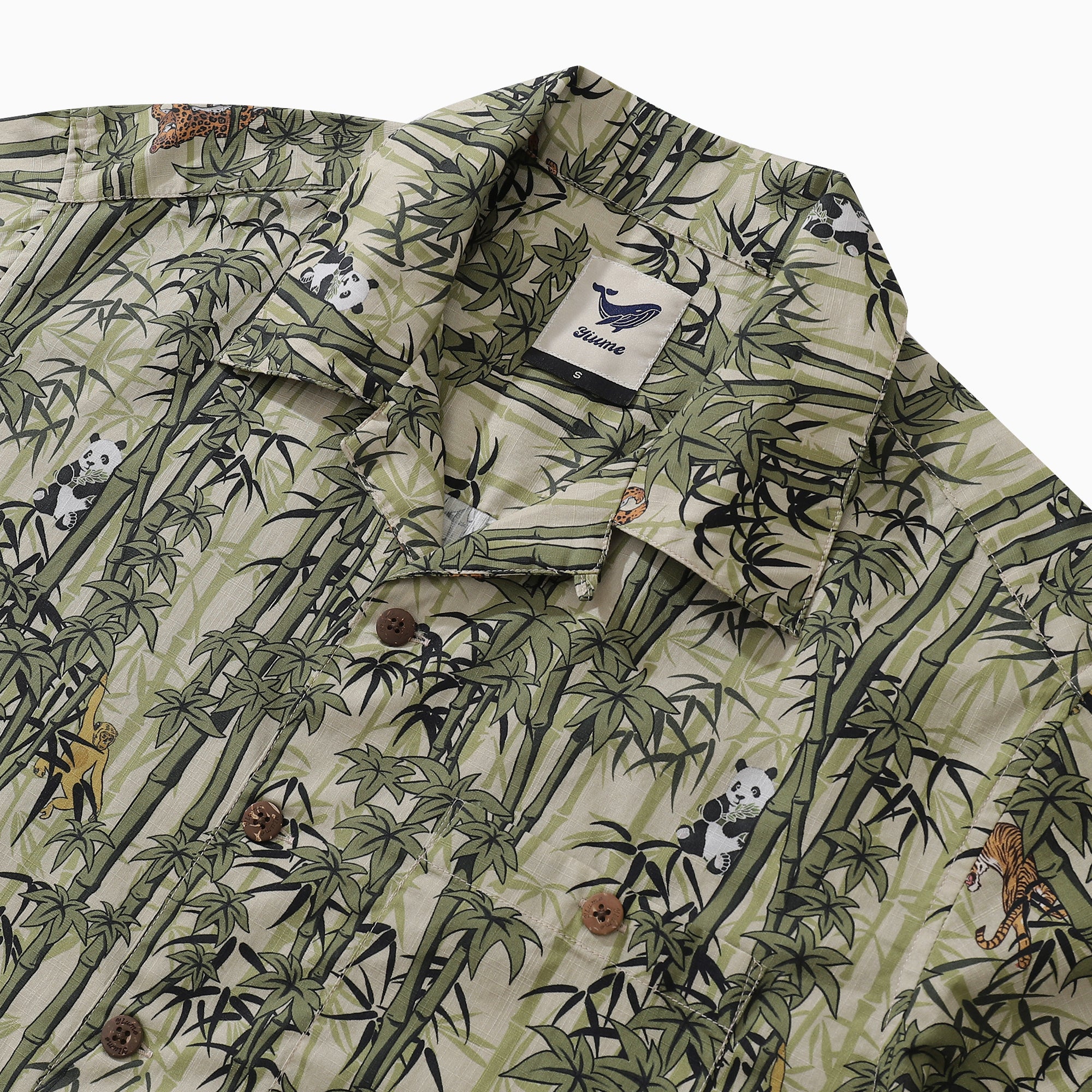 Summer Hawaiian Shirt For Men Bamboo Print Shirt Camp Collar 100% Cotton Shirt