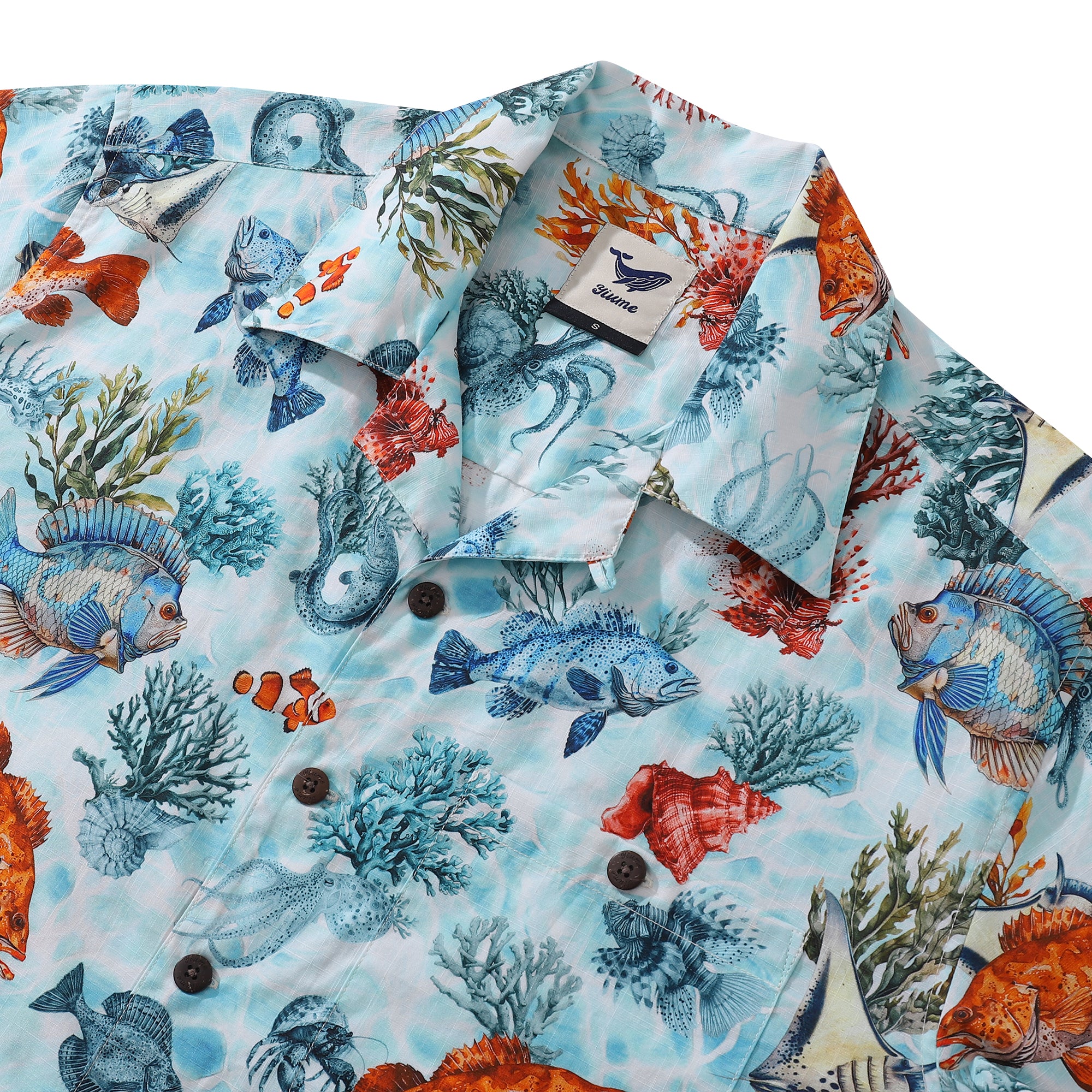 Chemise hawaïenne Bluey pour hommes, chemise à motif poisson, col camp, 100 % coton.