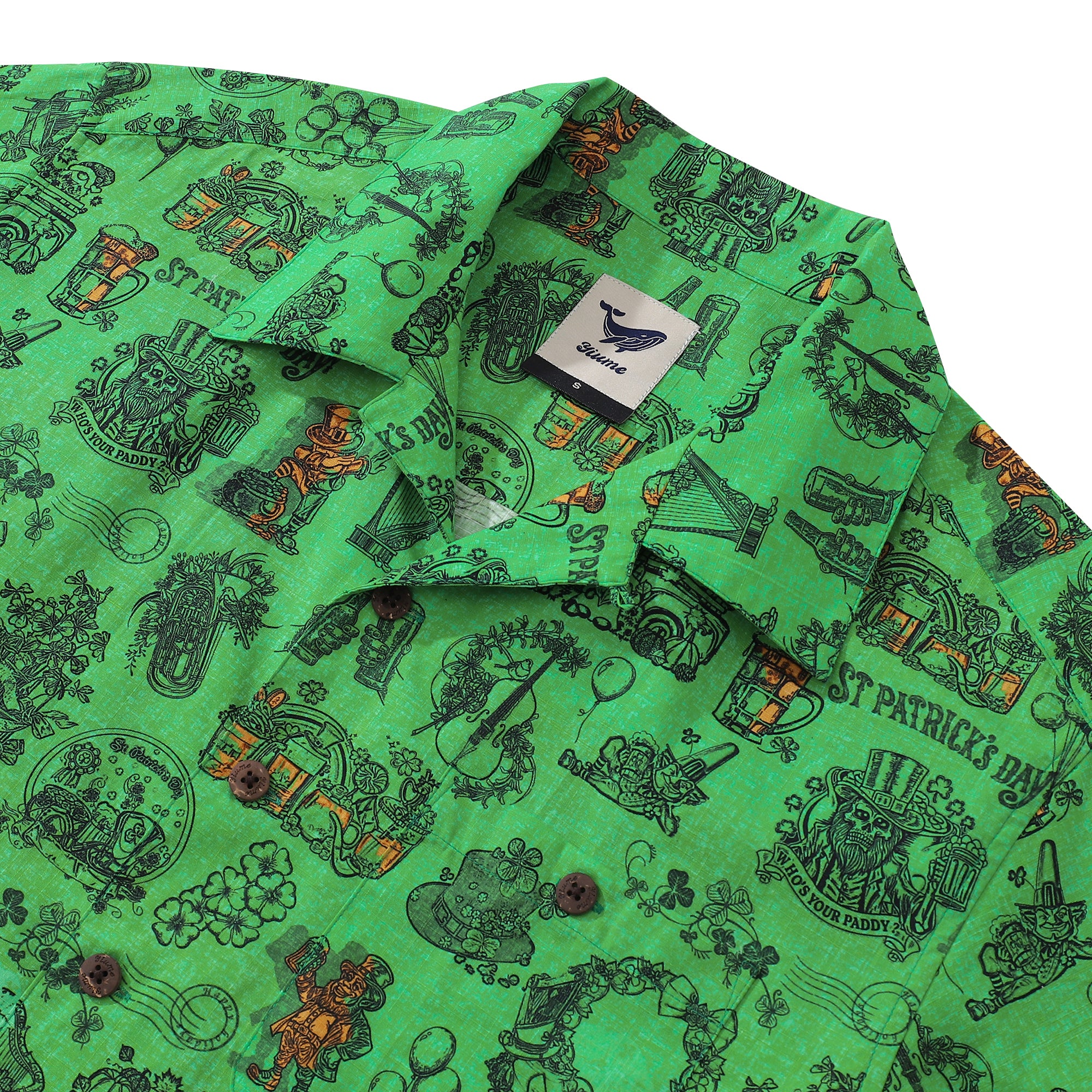 ST. Patrick's Day Hawaiian Shirt For Men Festival Revelry Shirt Camp Collar 100% Cotton