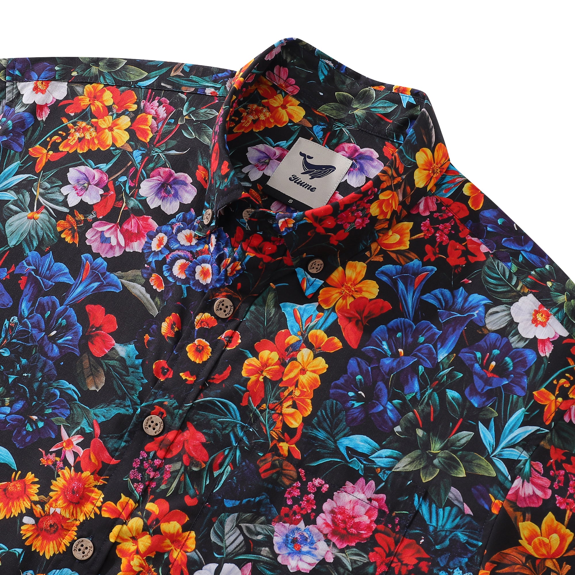 Yiume Mens Floral Hawaiian Shirt Tropical Button-down Short Sleeve 100% Cotton Shirt Colorful Garden