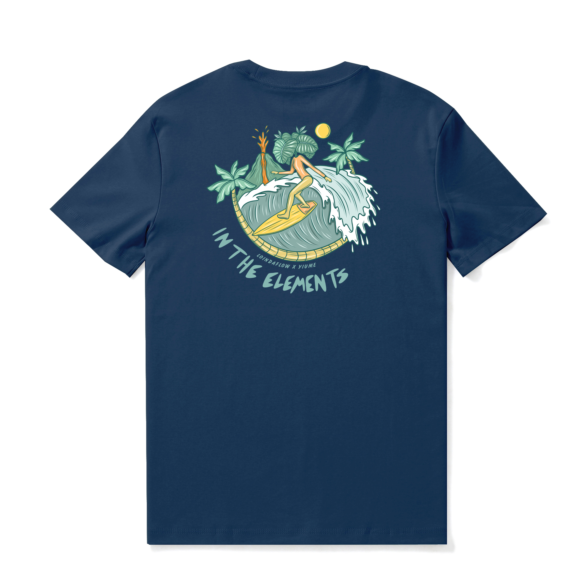 Hawaiian Tee For Men In the Elements By Loindaflow Tee Crew Neck 100% Cotton - NAVY BLUE