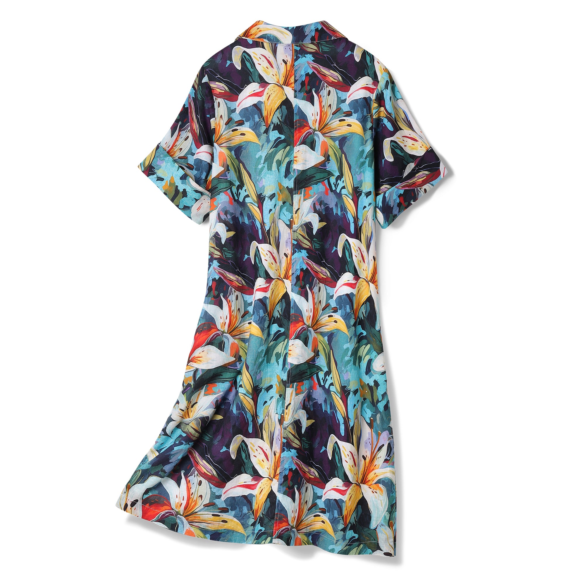 Hawaiian Dress For Women Tropical Vacation Dress Greenish Lily Flower V-Neck Dress Greenish Lily Flower Dress