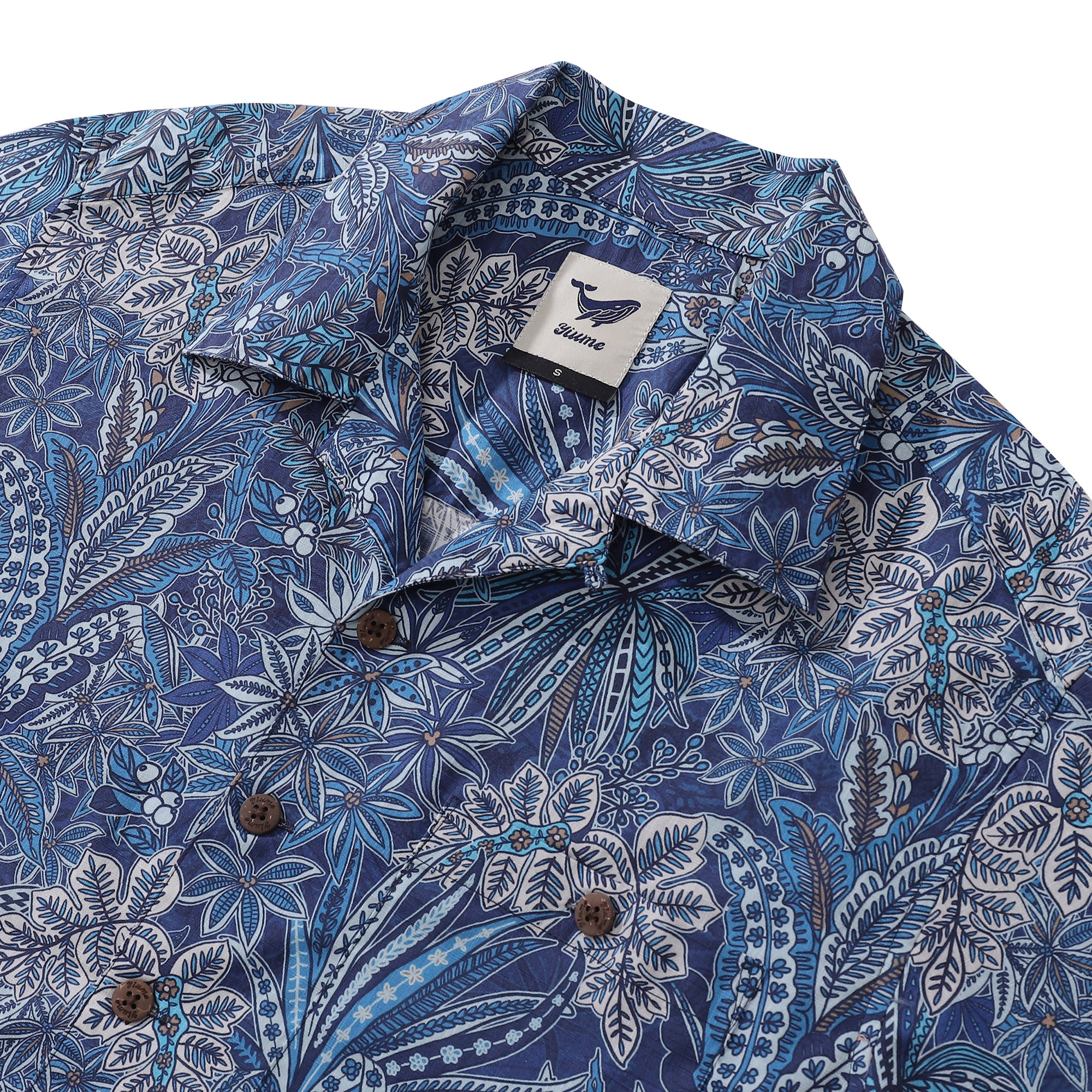 Hawaiian Shirt For Men Tropical Blues Print Shirt Camp Collar 100% Cotton Shirt