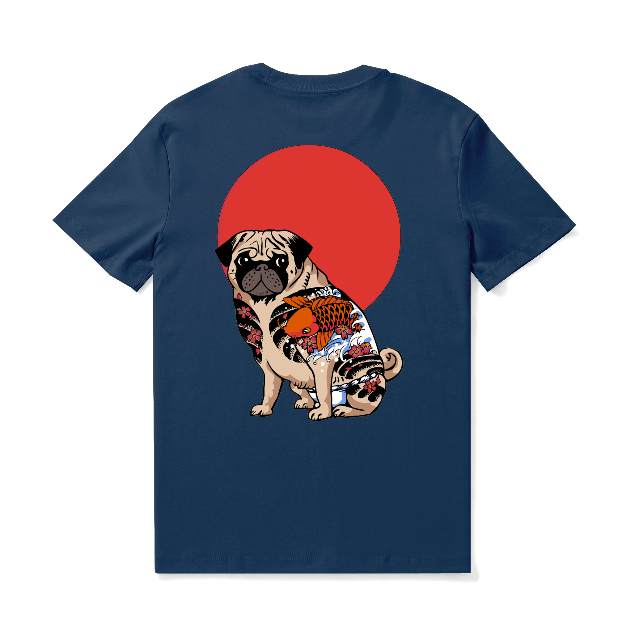 Hawaiian Tee für Männer Yakuza Pug Tee Rundhals 100% Baumwolle - NAVY BLAU