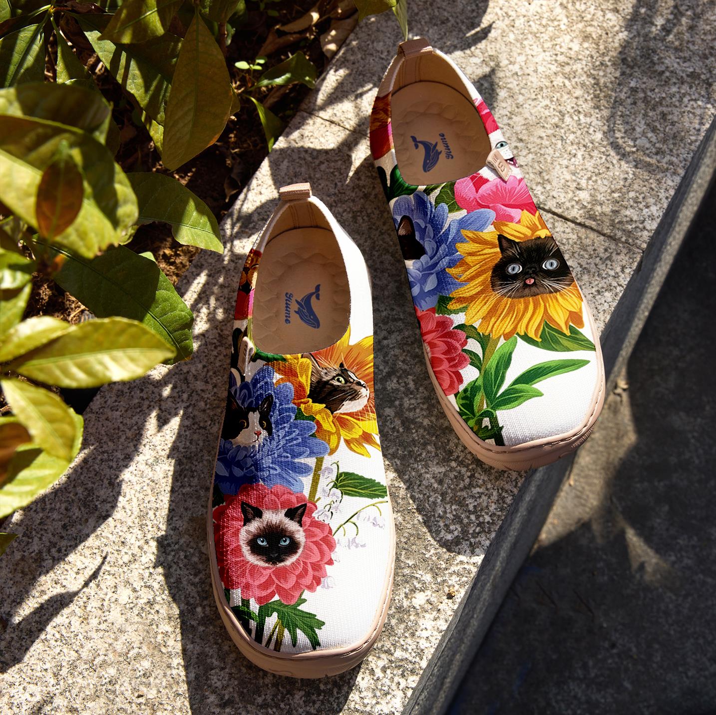 Chaussures à glissière d'art pour femmes Yiume confortable coups de chaussures décontractées en tricot, félin floral