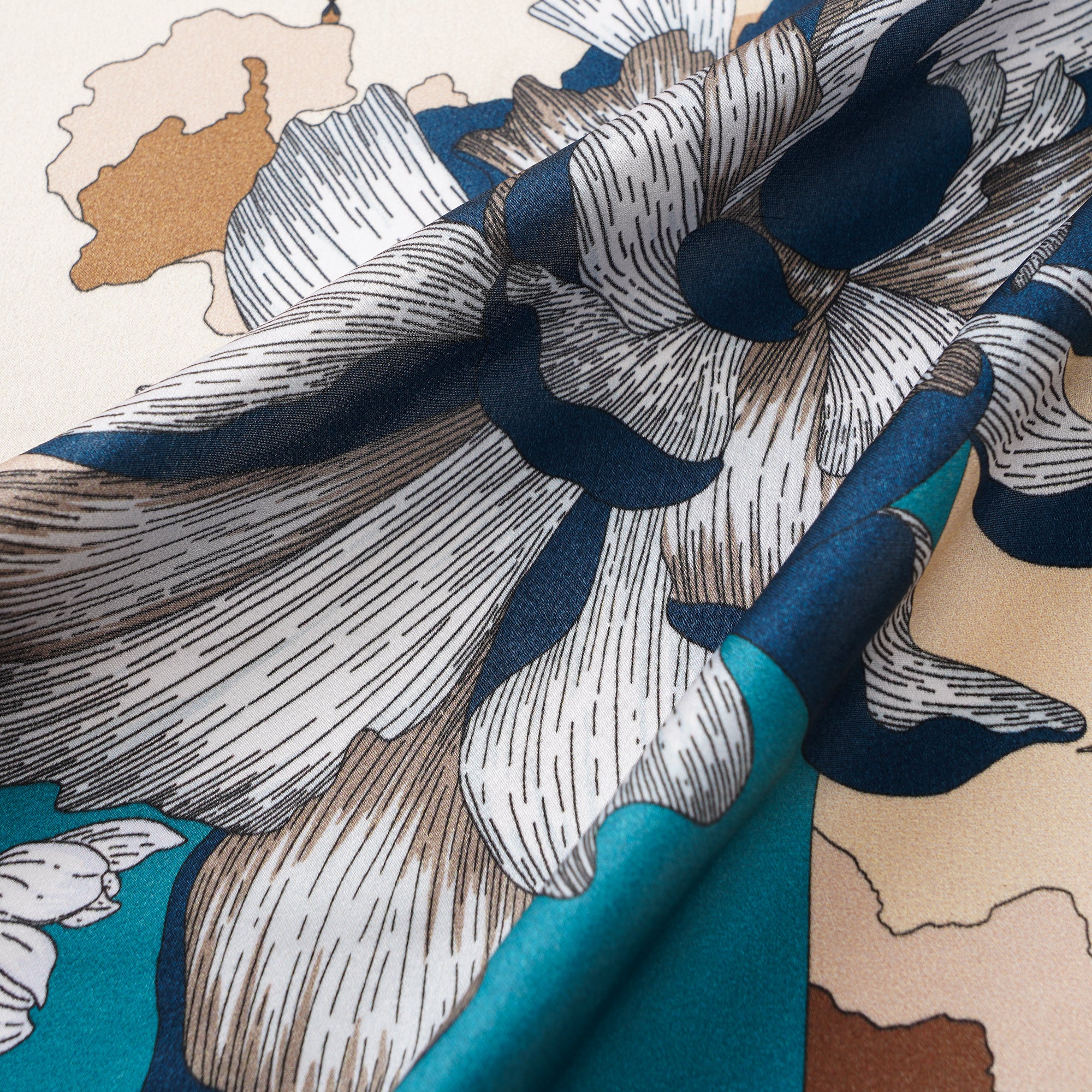 Écharpe carrée florale 100% Mulberry Silk Enchanted Voyage floral Enchanted Voyage Floral 100% Silk 53 * 53 cm