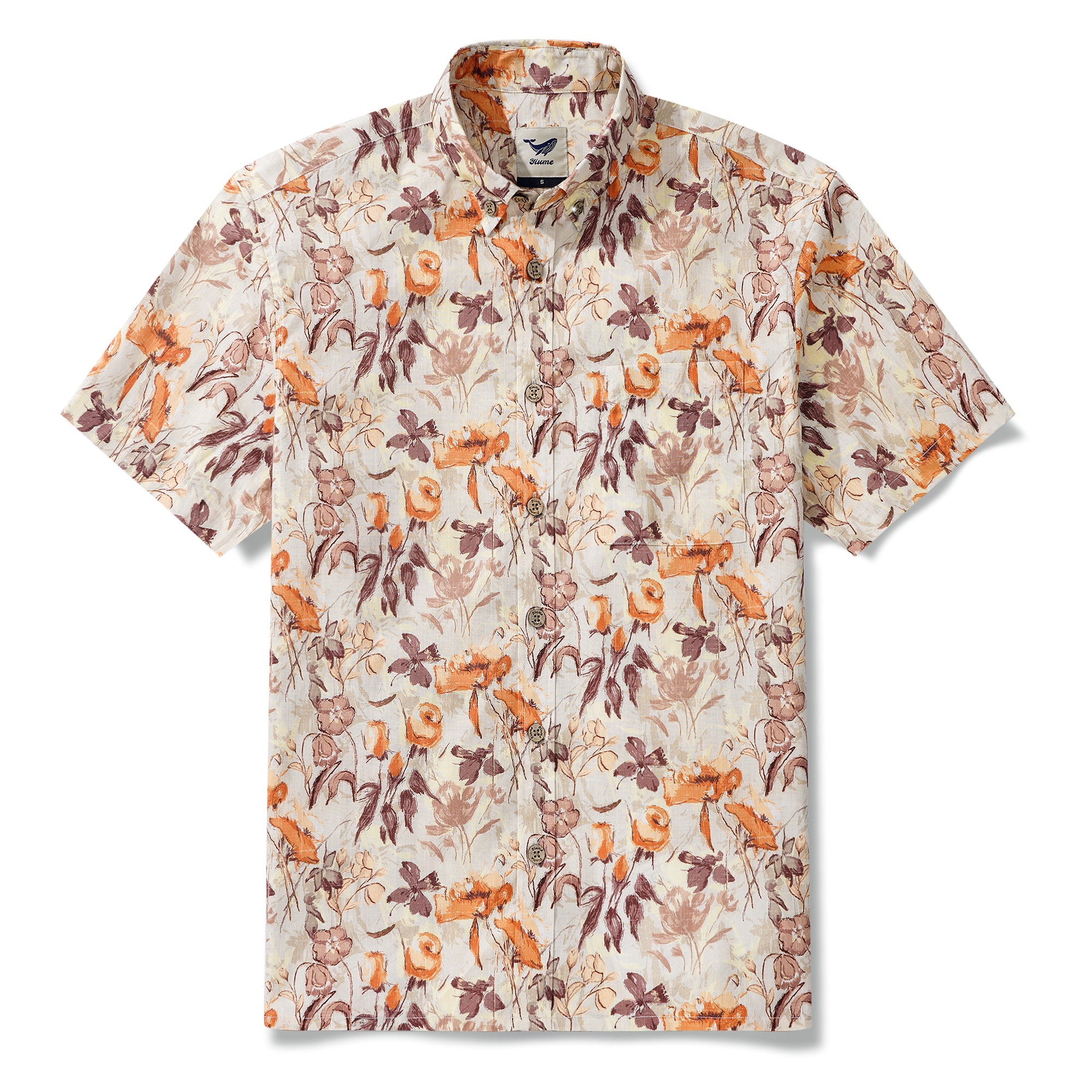 Chemise hawaïenne pour homme à manches courtes, boutonnée, 100 % coton, marron, jardin de rêve Aloha
