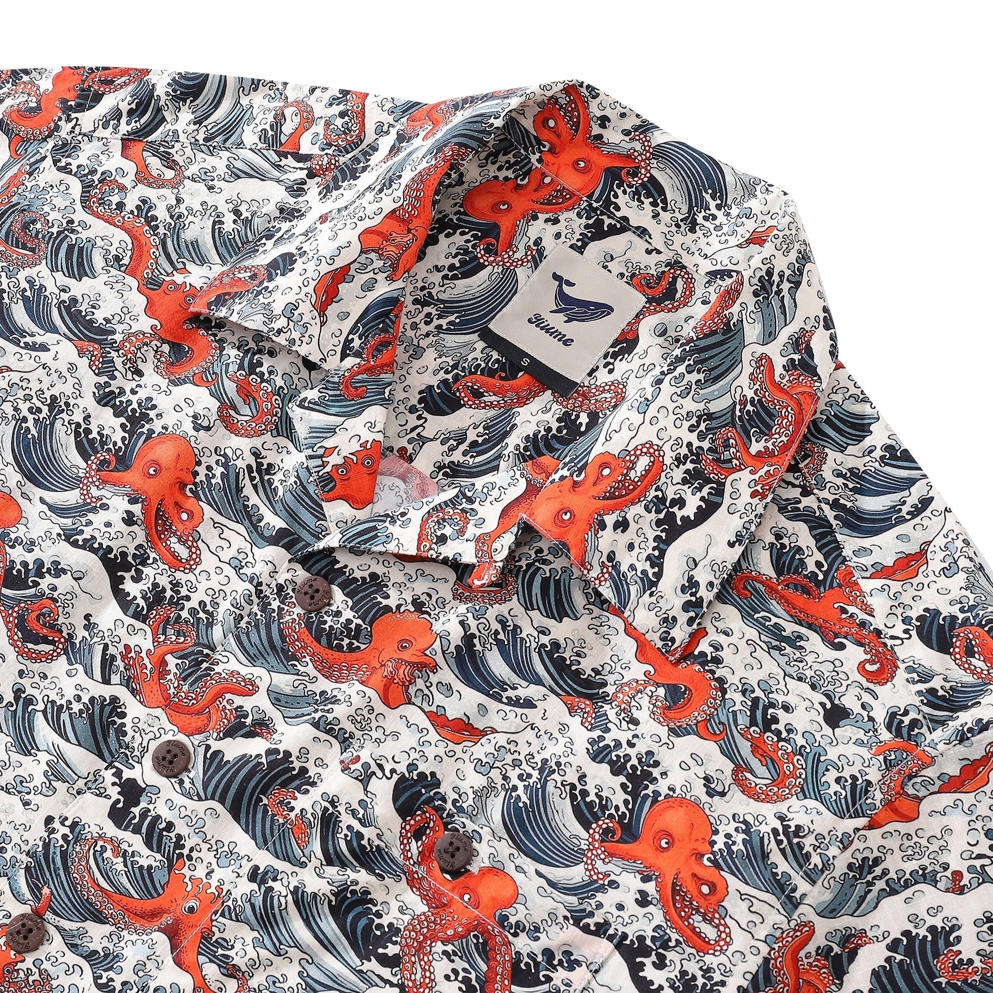 Hawaiian Shirt For Men Octopus Revelry Shirt Camp Collar 100% Cotton Shirt