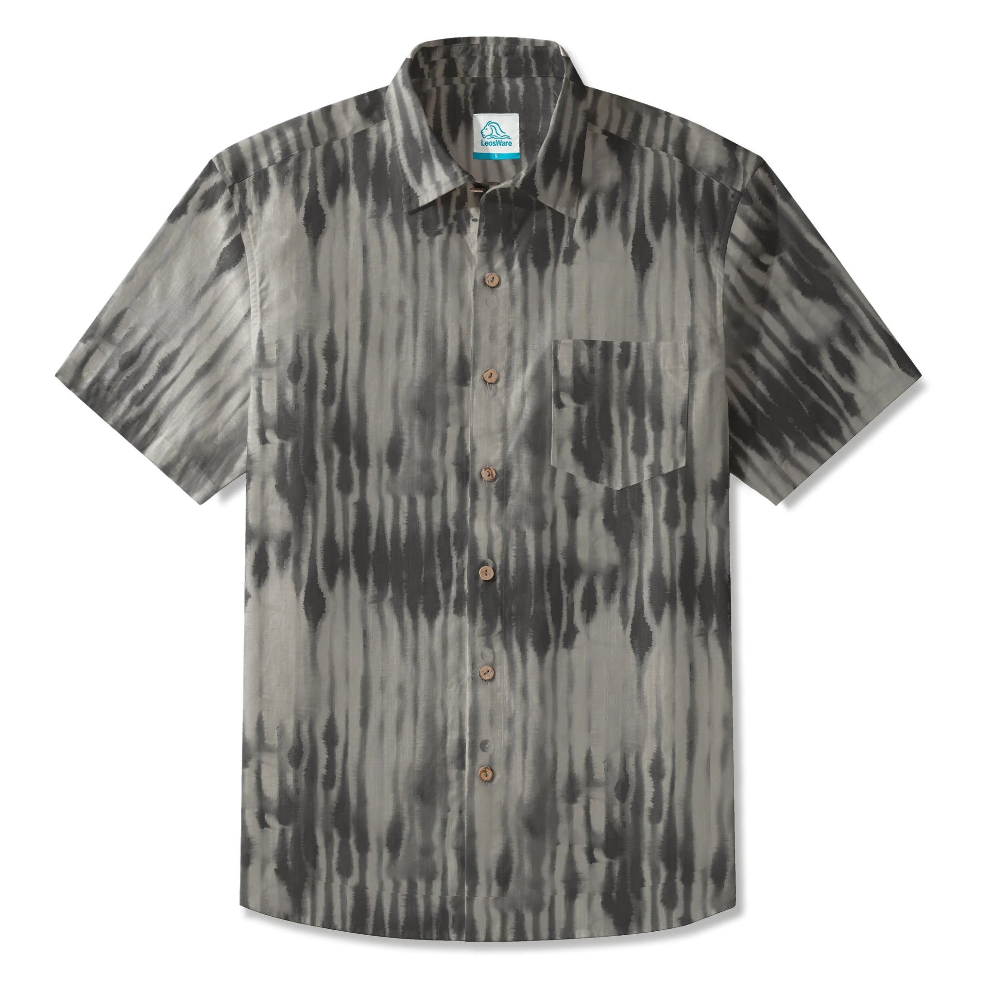 LeosWare® Men's Hawaiian Shirt Short Sleeve Button-up 100% Cotton Gray Aloha Simplified Ink Rhythms