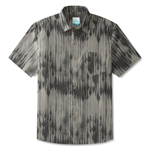 LeosWare® Men's Hawaiian Shirt Short Sleeve Button-up 100% Cotton Gray Aloha Simplified Ink Rhythms