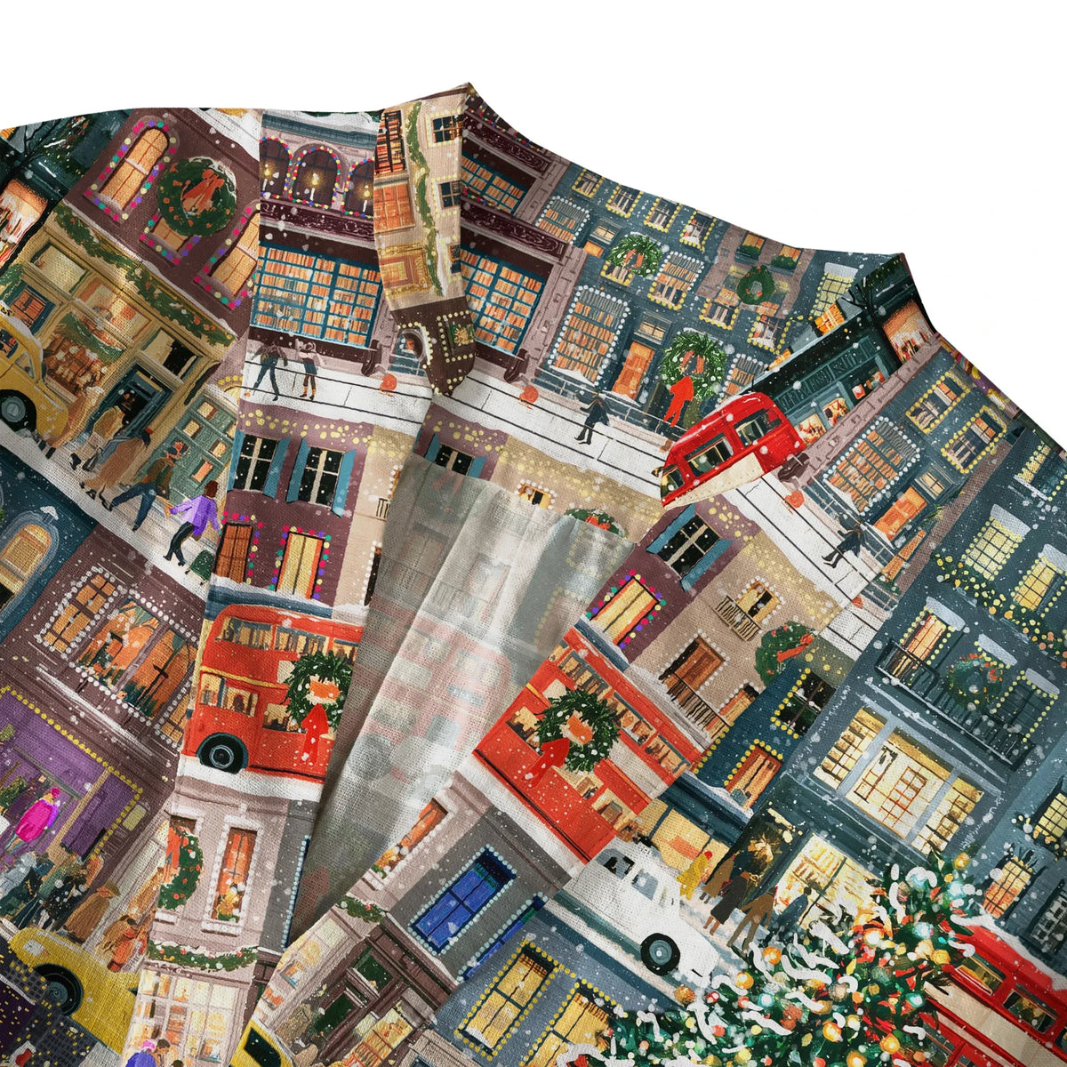Festive city scene blouse, 100% cotton, V-neck, 3/4 sleeve
