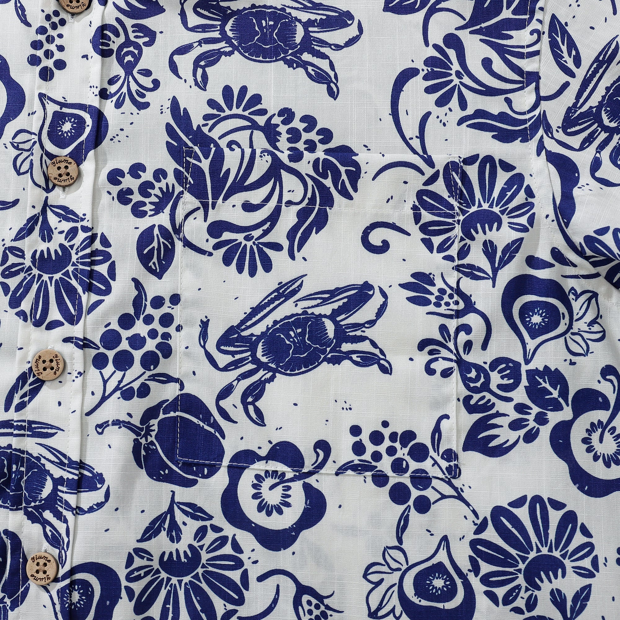 Yiume Men's Retro Hawaiian Shirt Blue Batik Style Shirt 100% Cotton Short Sleeve Button-Down Wrinkle Free Shirt