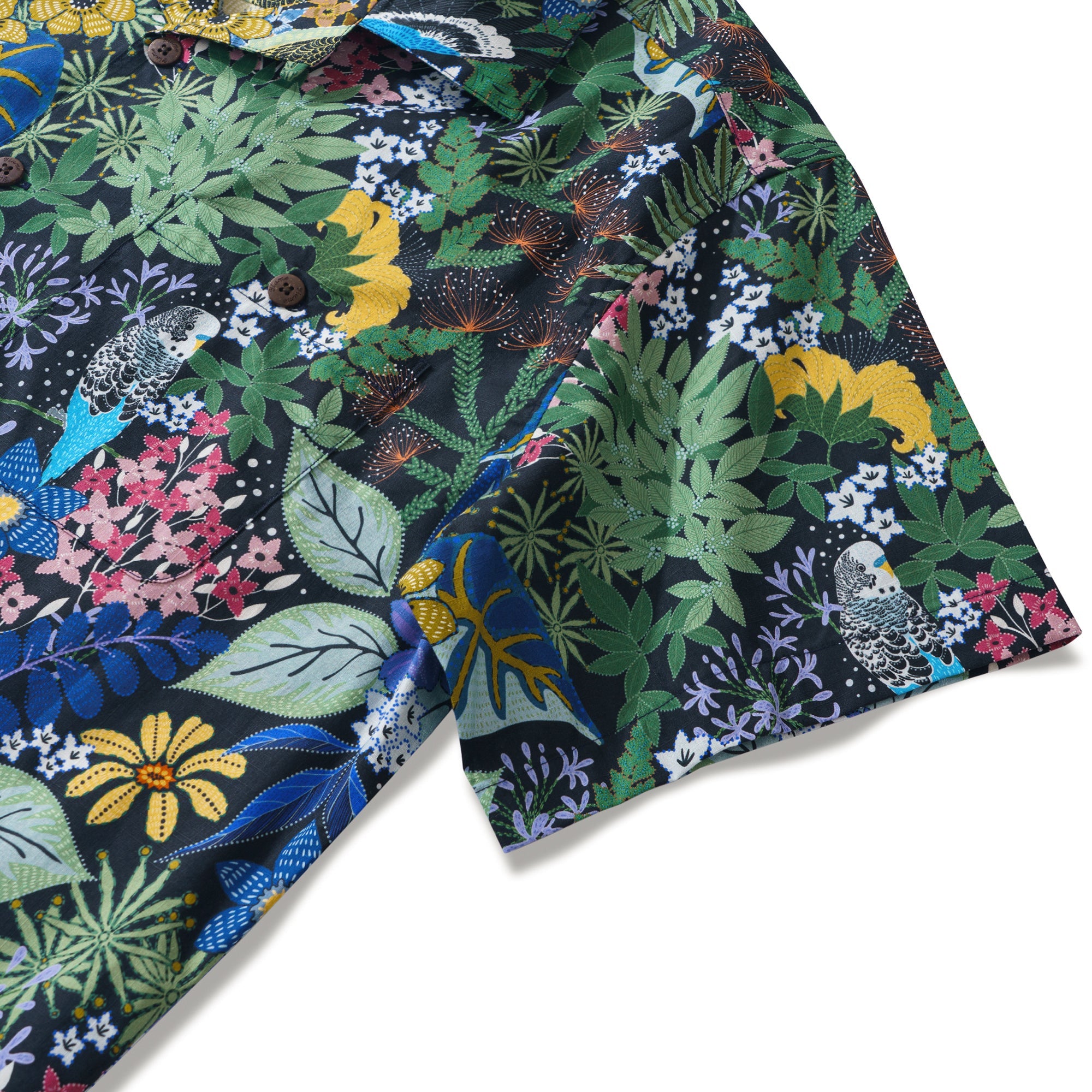 Yiume Papagei Hawaiian Shirt für Männer 100% Baumwolle Kurzarm Grünes Camp-Kragen Aloha-Shirt