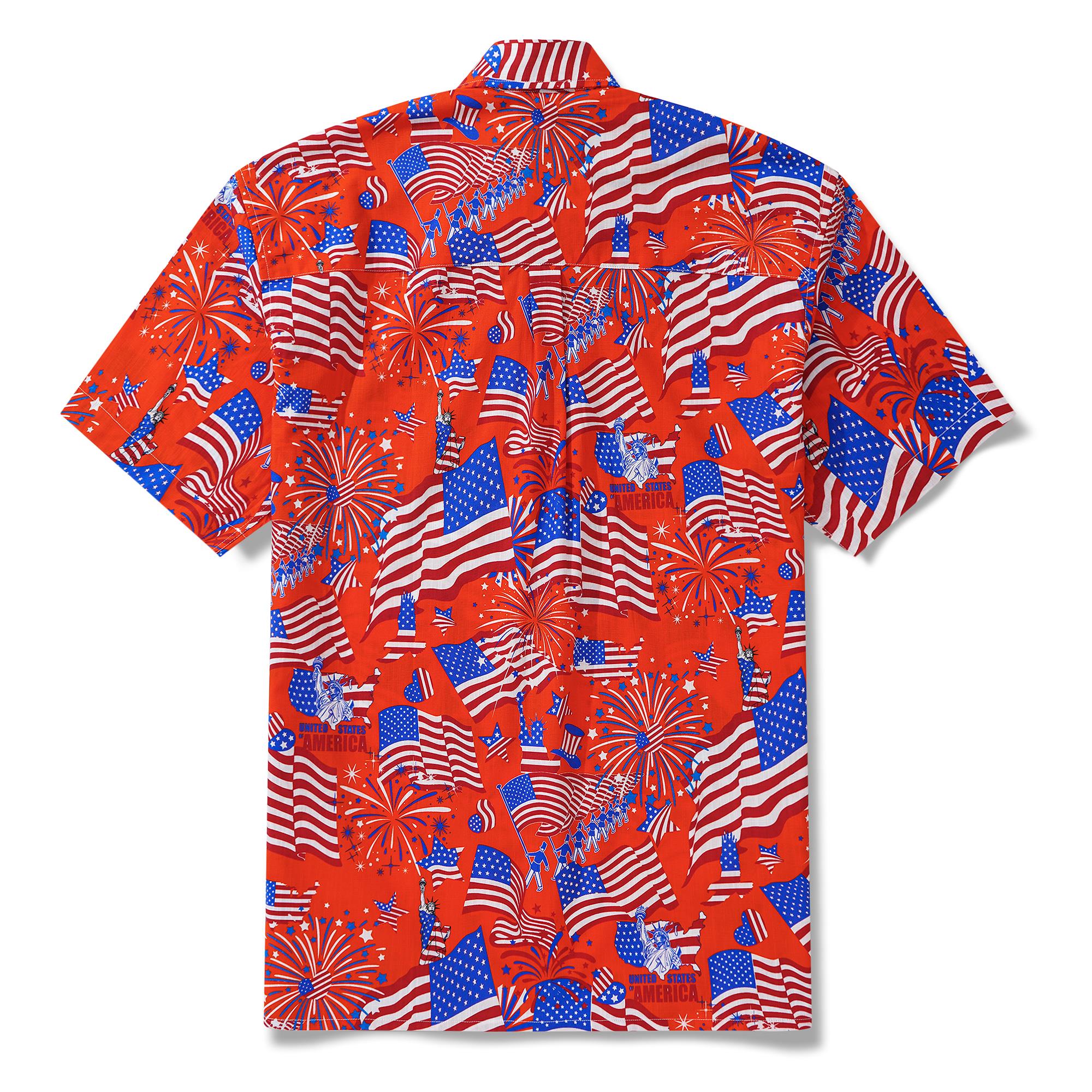 Herren-Hawaiian-Hemd Kurzärmel Button Down 100% Baumwoll weiße Aloha American Feier