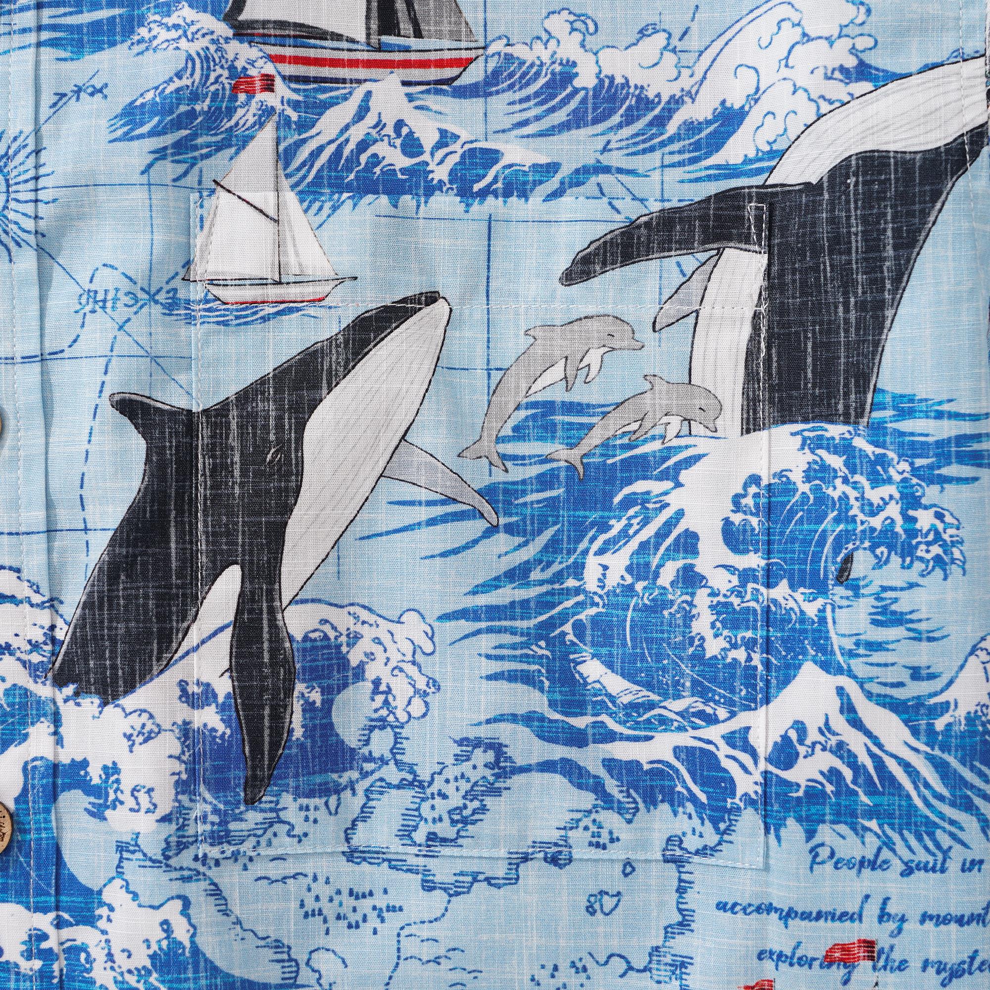 Men's Hawaiian Shirt Short Sleeve Button-down 100% Cotton White Aloha Joyful Ocean