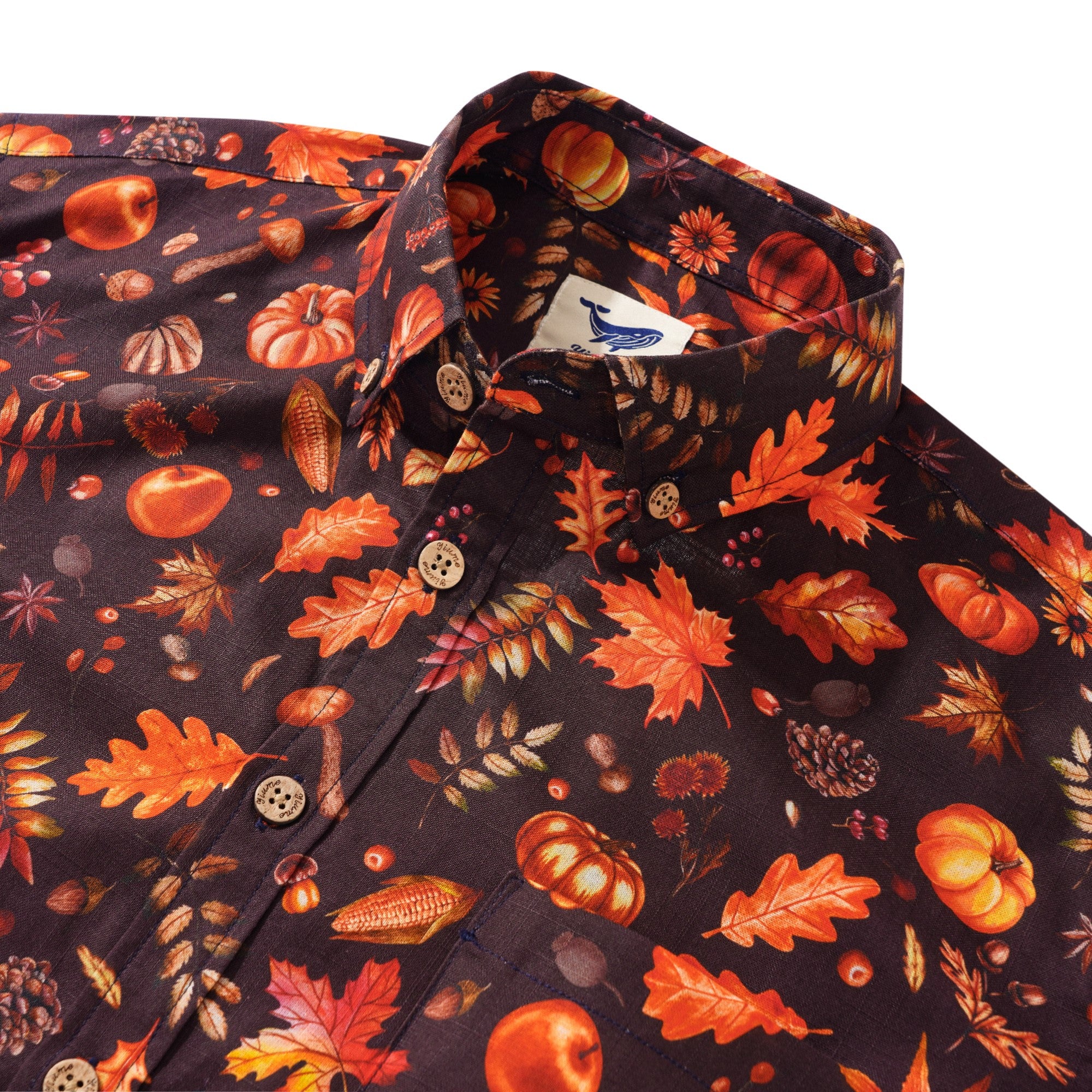 Men's Hawaiian Shirt Long Sleeve Button-down 100% Cotton Brown Aloha Autumn Harvest Festival
