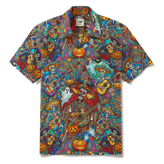 Men's Hawaiian shirt with Halloween pumpkin design