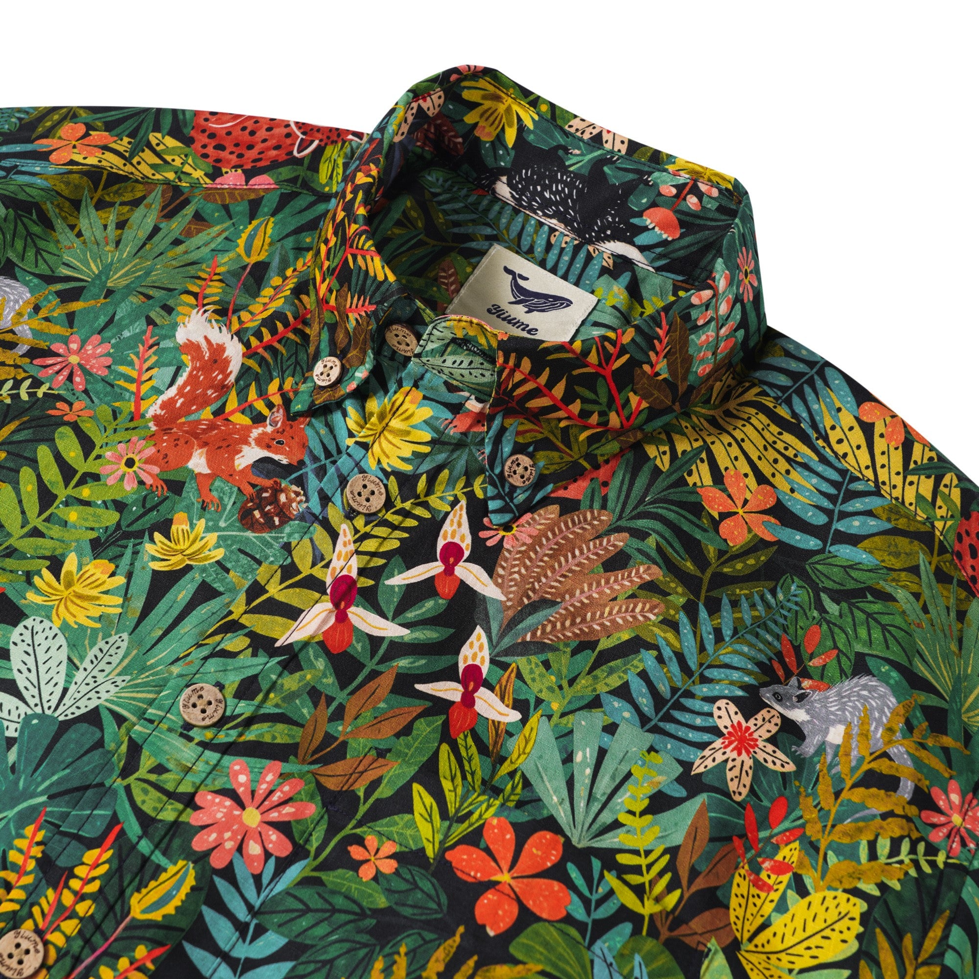 Men's Hawaiian Shirt Short Sleeve Button-down 100% Cotton Green Aloha Forest Fairytale