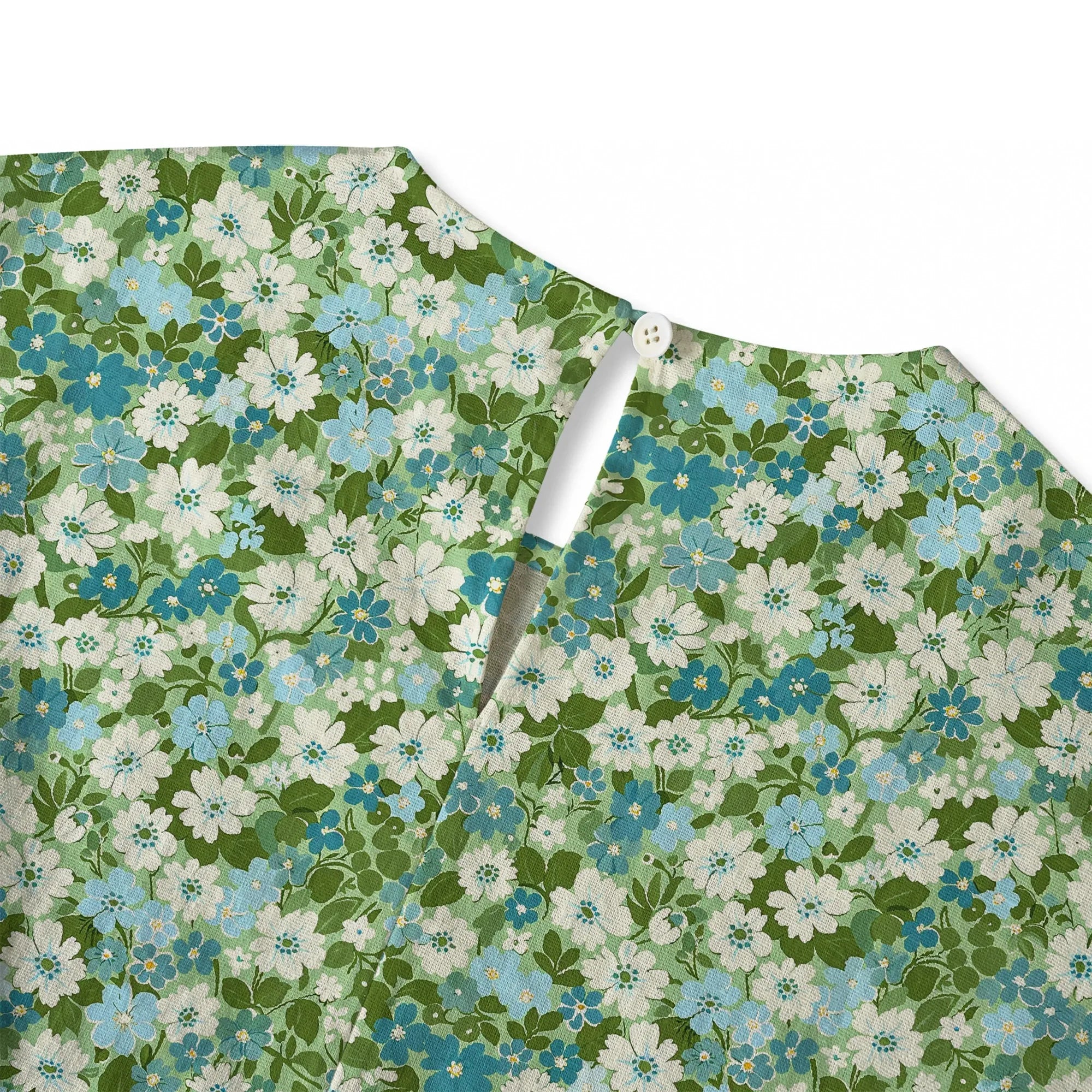 Green floral blouse, crew neck, women's fashion