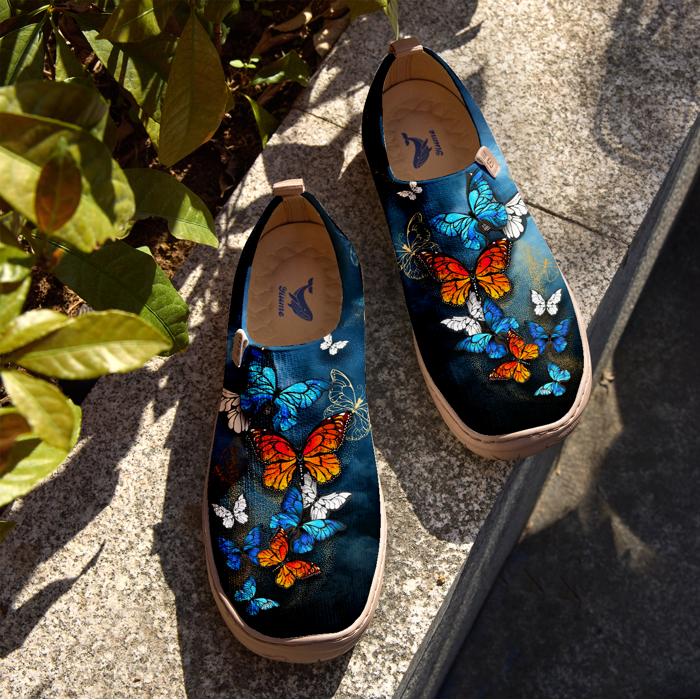 Yiume Women's Art Slip-On Shoes Comfortable Breathable Knit Casual Footwear,Blue And Black Butterfly Midnight Butterfly Heels