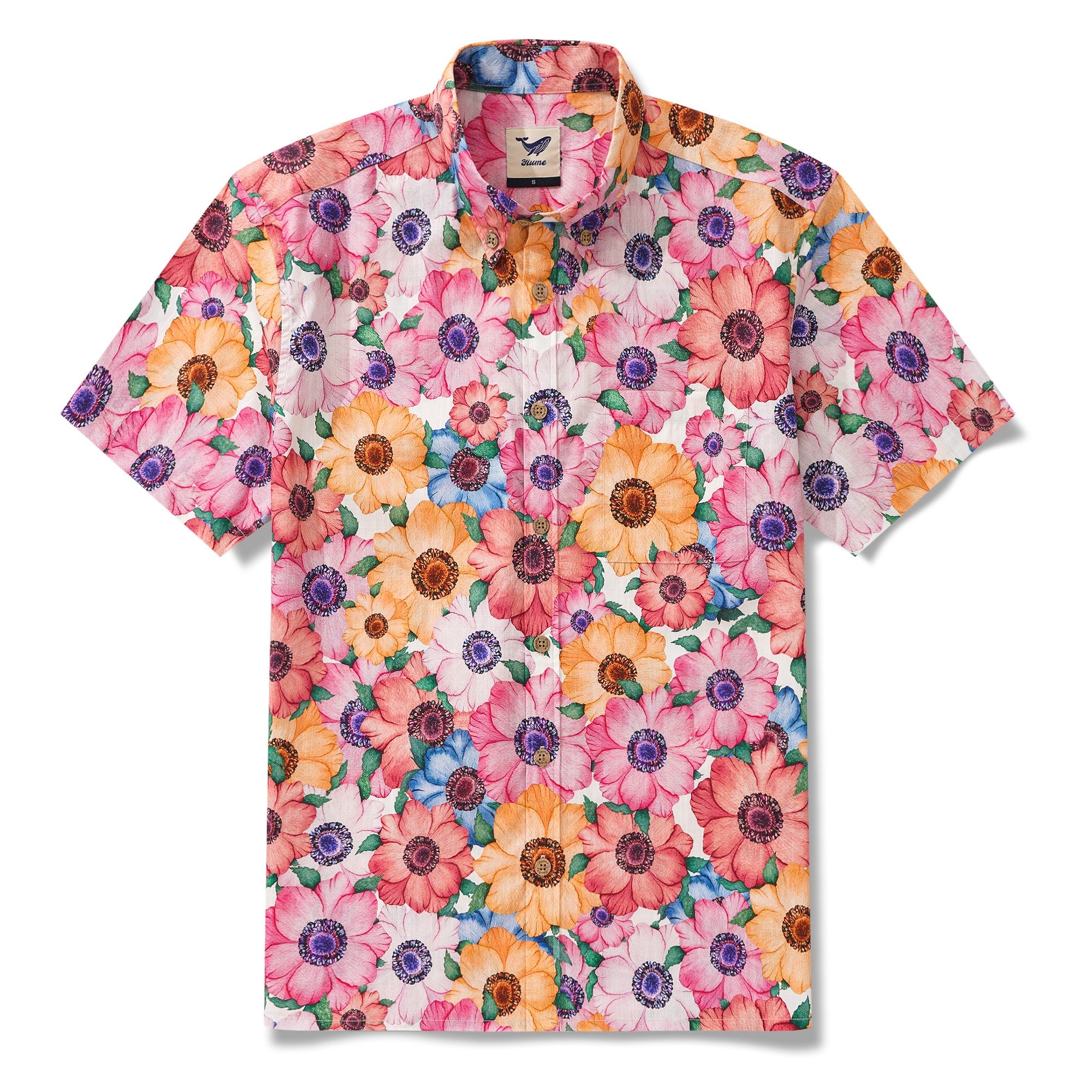 Herren-Hawaiian-Hemd Kurzärmel Button 100% Baumwollgelb Aloha Sommer Lotus