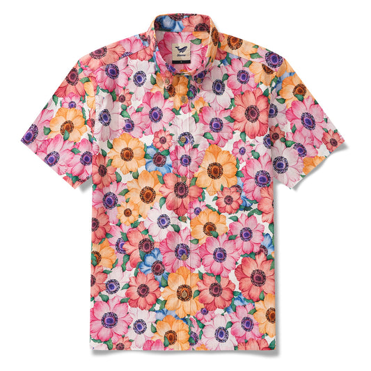 Men's Hawaiian Shirt Yellow Lotus Design 100% Cotton