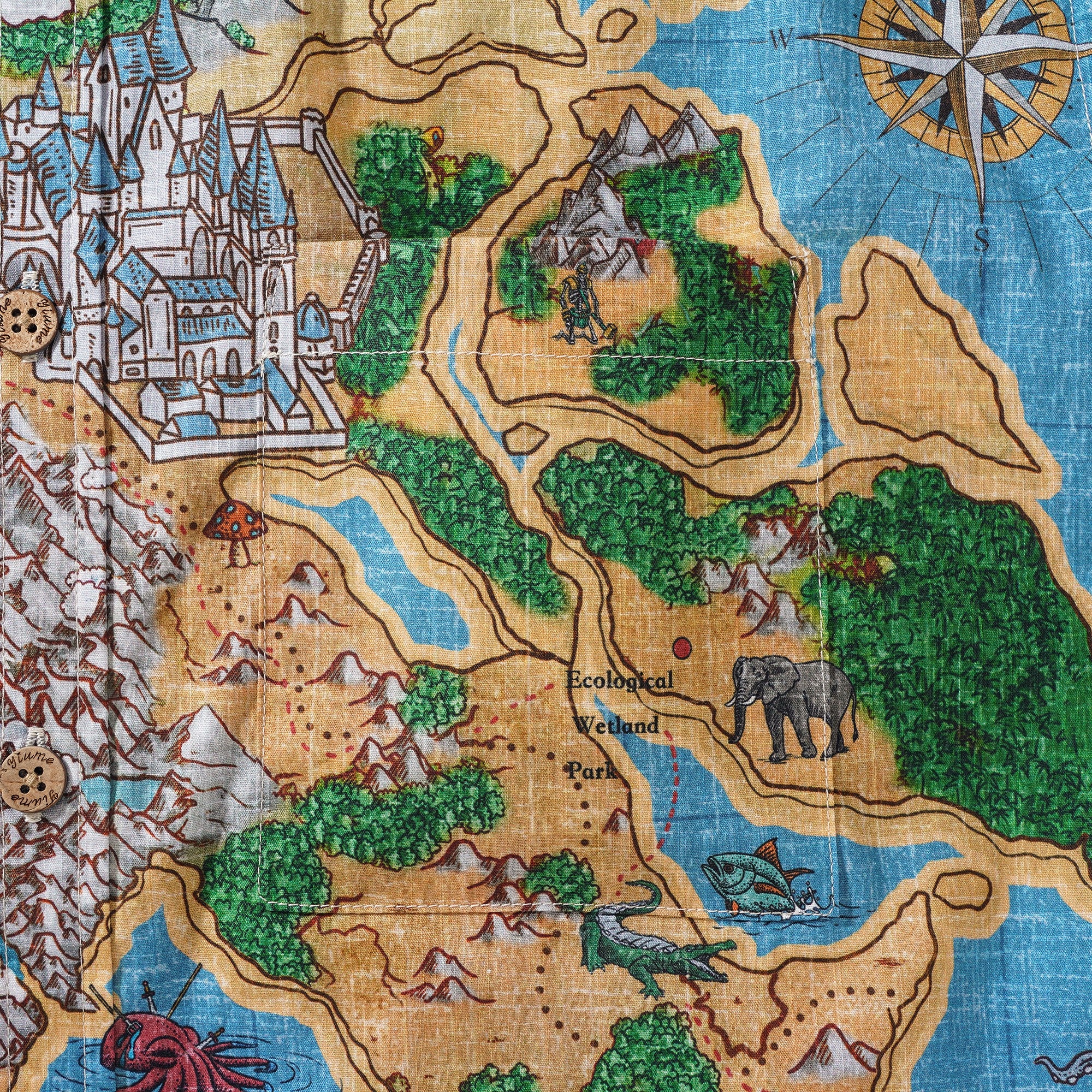 Men's Hawaiian Shirt Short Sleeve Button-down 100% Cotton Blue Aloha Enchanted World Adventure Map