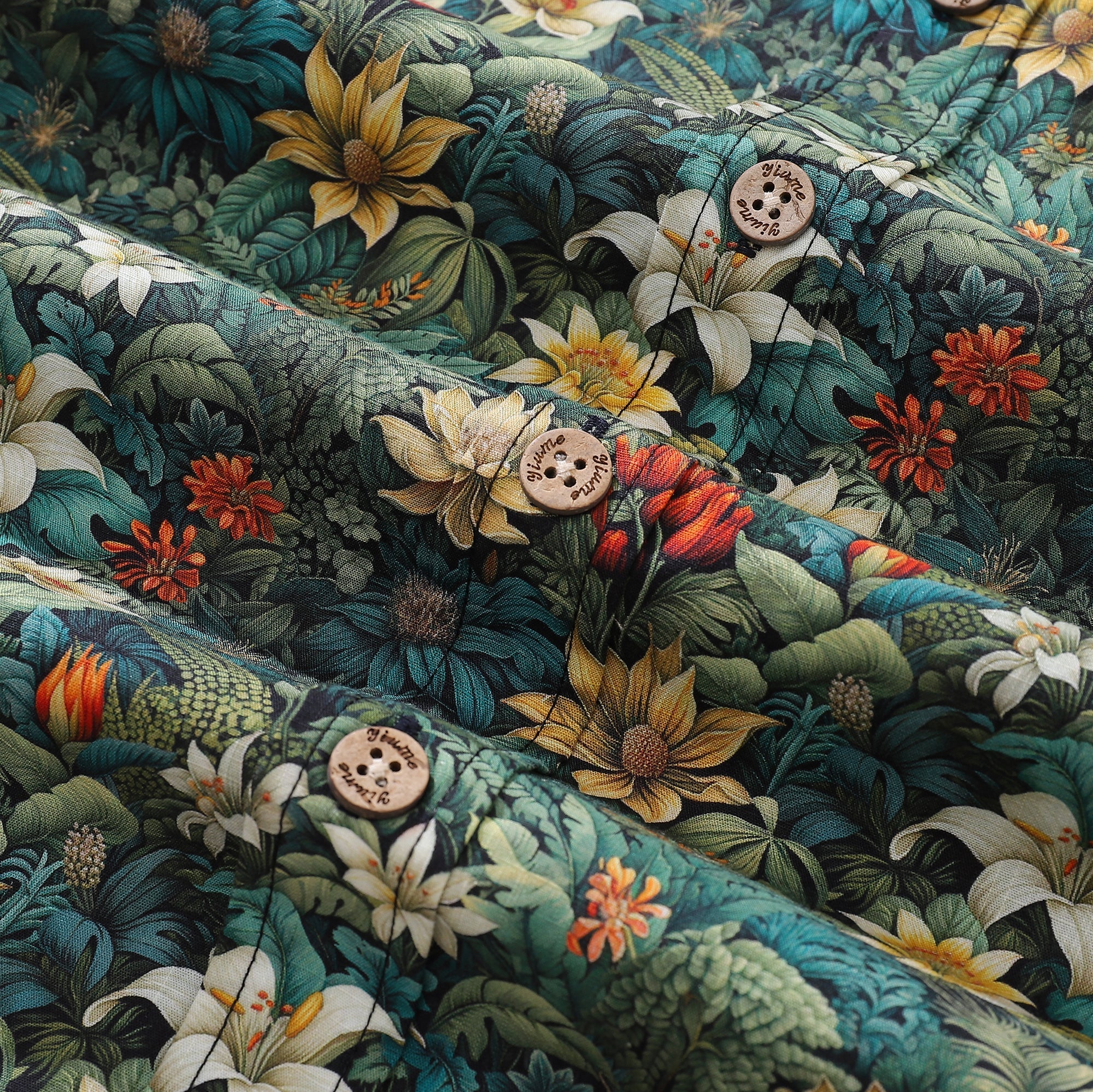 Herren Hawaiian Shirt Grünes Baumwoll-Knopfhemd Kurzarm Aloha Shirt