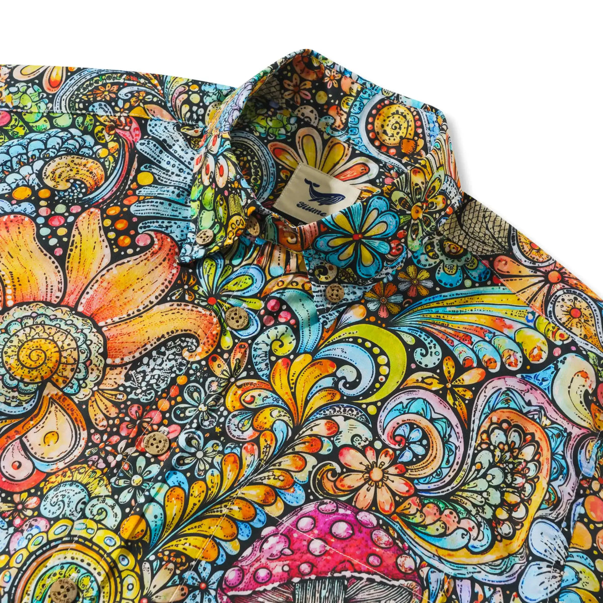 Men's green Hawaiian shirt, mandala pattern, cotton