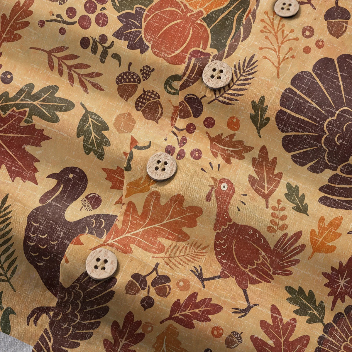 Thanksgiving Hawaiian Shirt, men's, yellow, 100% cotton