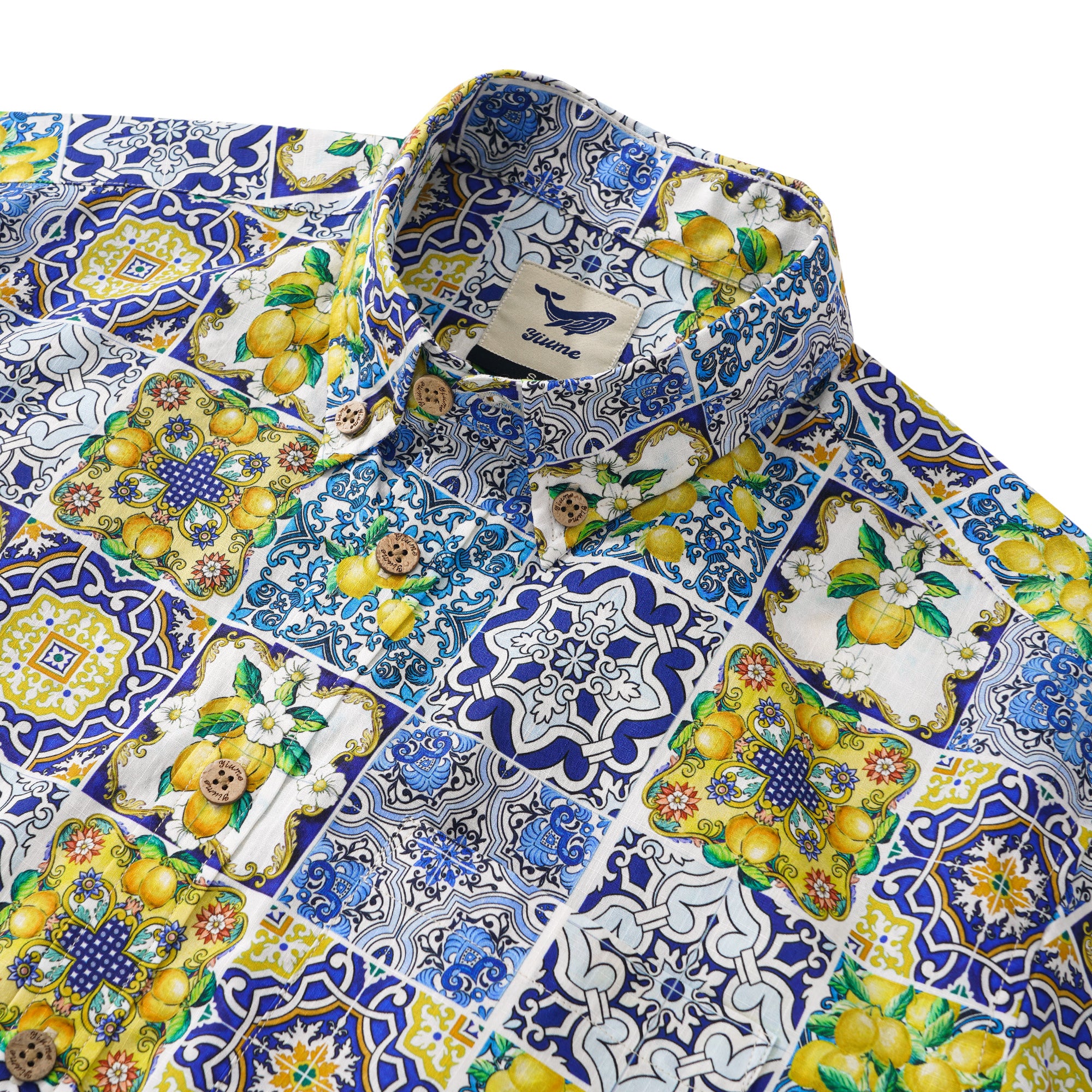 Men's Hawaiian Shirt Short Sleeve Button-down 100% Cotton White Aloha Dream of Palermo