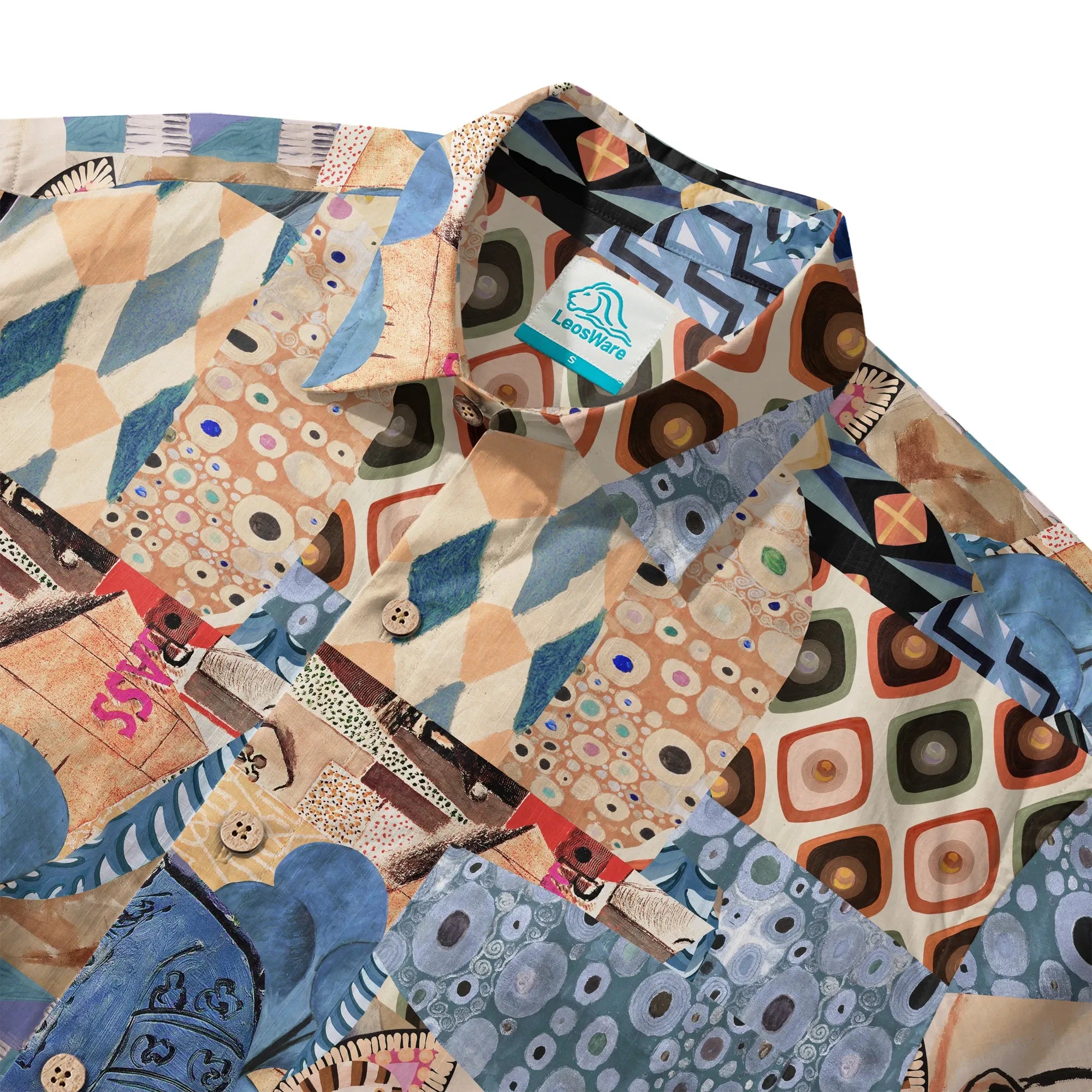 Blue aloha shirt, men's art-inspired fashion