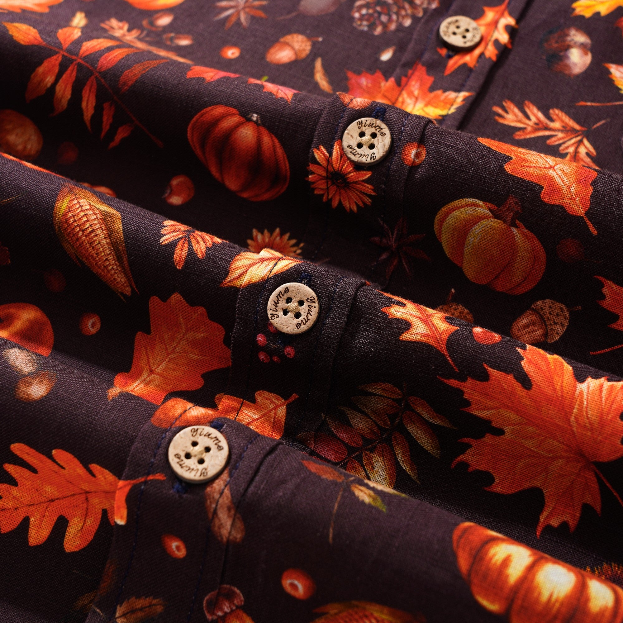 Men's Hawaiian Shirt Long Sleeve Button-down 100% Cotton Brown Aloha Autumn Harvest Festival