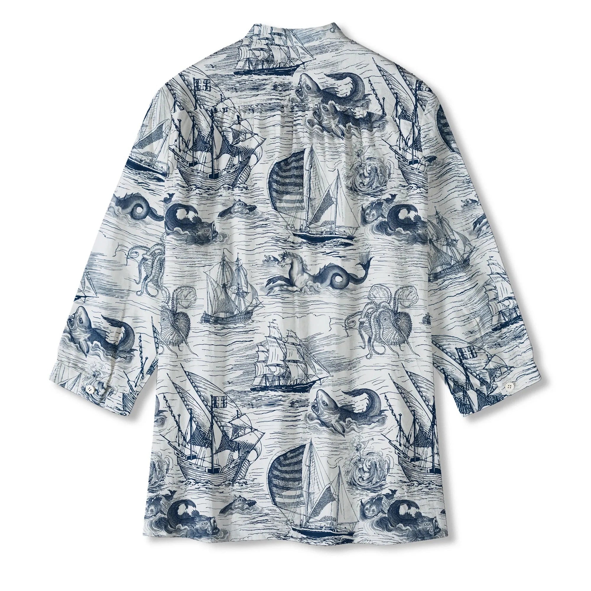 Women's blouse with mythical sea creatures, blue design