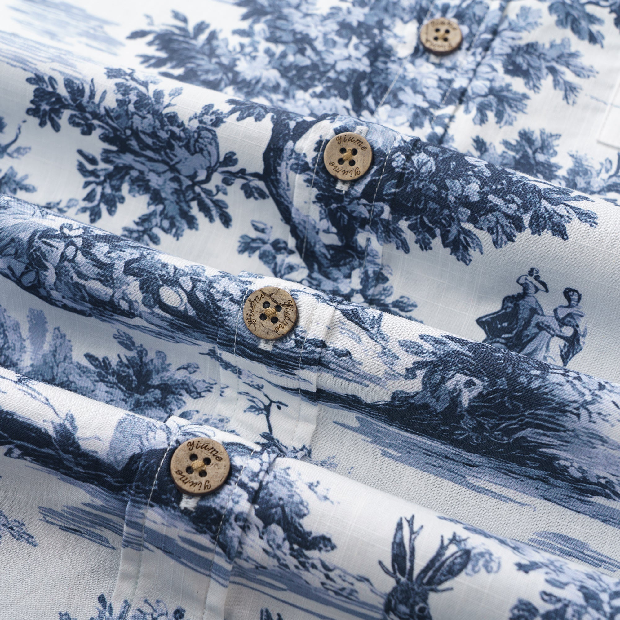 Toile de Jouy Jungle Oasis Shirt 100% Cotton Men's Short Sleeve Button-down Shirt Gray Aloha Hawaiian